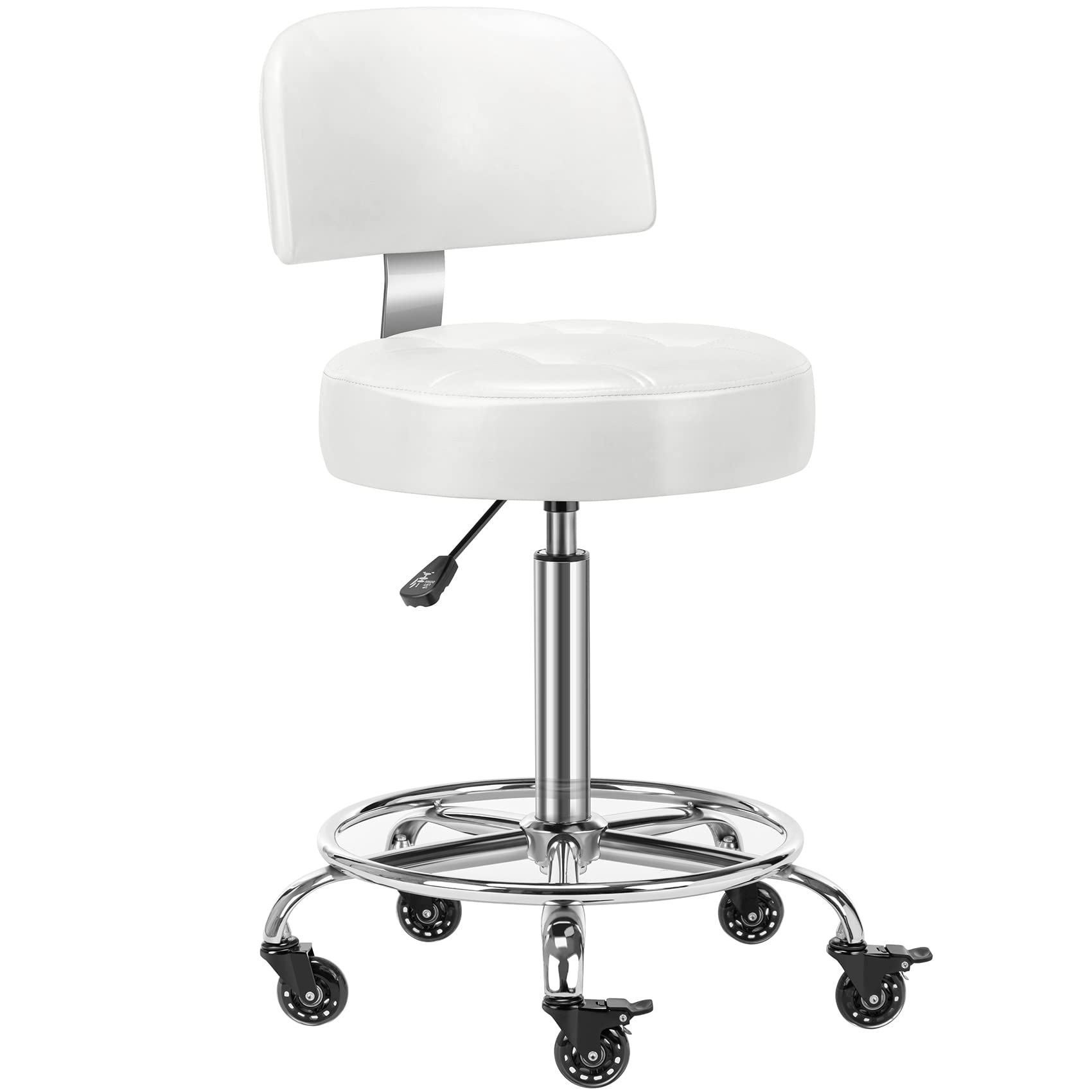 CoVibrant Lockable Stool with Back and Foot Rest Ergonomic Rolling