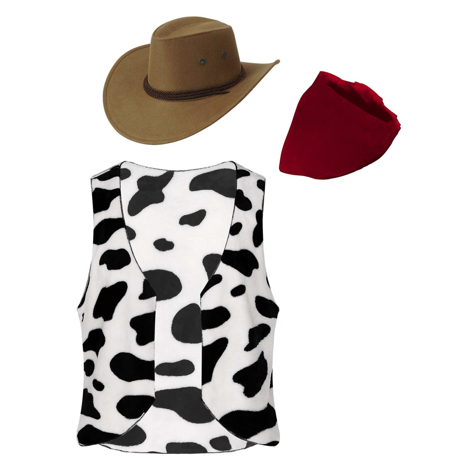 Runhomal - Adult Cowboy Costume for Men Cowboy Vest Western Cow with Bandana Hat Halloween Carnival