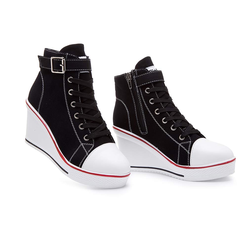 Sneakers Zeppa Donna 35-43 EU Scarpe da Ginnastica Basse Sportive Fitness Tacco Zeppa Scarpe con Zeppa Interna Donna Scarpe da Ginnastica Basse Sportive Fitness Sneakers Zeppa