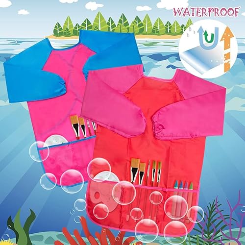 Vista 50 de Paquete de 2 batas artísticas para niños con manga larga y 3 bolsillos para niños de 3 a 8 años