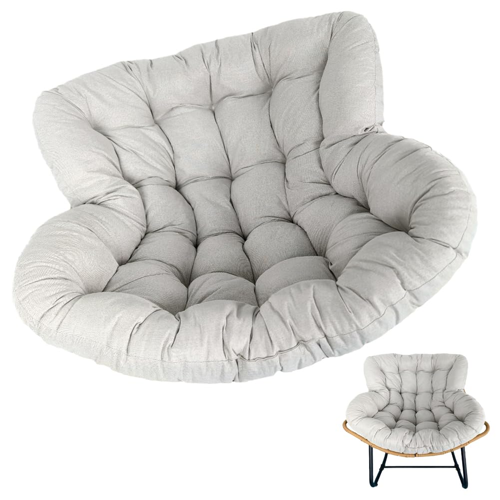 Mecedora de Exterior con cojín Acolchado, sillón de ratán Extragrande para Interior, con Forma de Huevo, para Exterior e Interior, con cojín Suave para Silla reclinable, Color Beige, 115 x 1