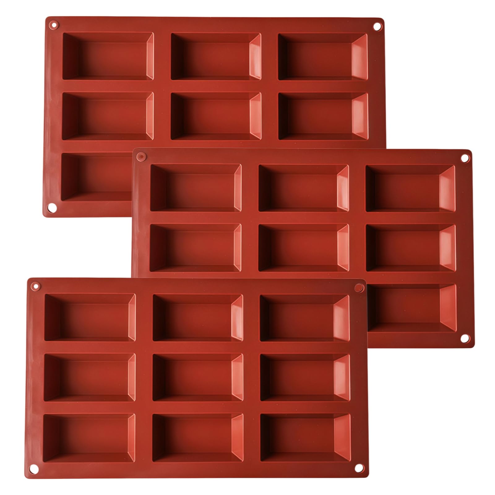 3er-Set Silikonformen mit 9 Mulden für Kuchen und Schokolade, flexibel und antihaftend, lebensmittelechtes Silikon, für Kuchen, Schokolade, Eis und Bonbons, rot, ideal für Partys