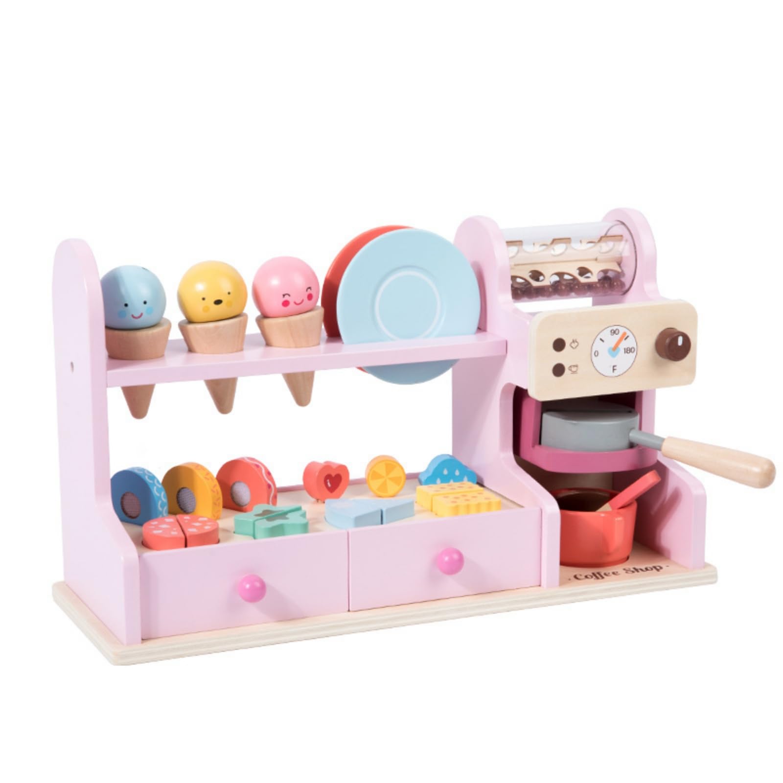 Eisdiele aus Kreativ Eisdielen-Spielset Pädagogisch Kaufmannsladen mit Zubehör für Zimmer , Koreanischer Eiscreme-Kaffeeladen Rosa Für Mädchen