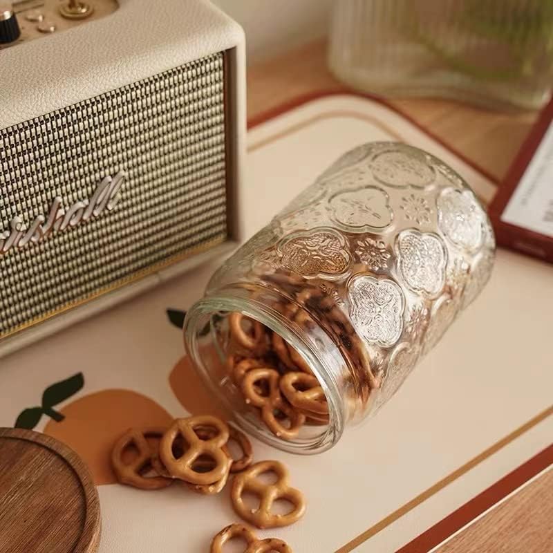 Snminetal Vintage Glass Kitchen Storage Counter Jar, Kitchen and Pantry Glass Storage, with Airtight Wood Lid for Cookies, Candy, Coffee Tea Beans, Grains,Food Storage Containers (plum-pattern*2) - Image 8