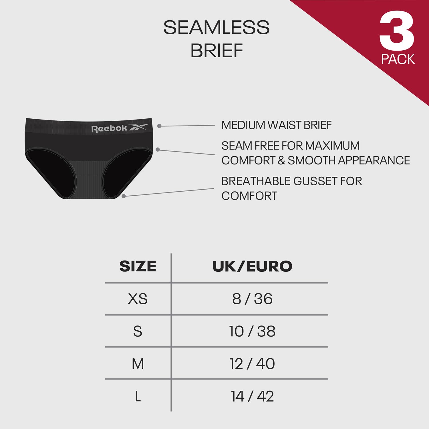 Reebok Figi damskie Raina (3 sztuki), Czarny, M
