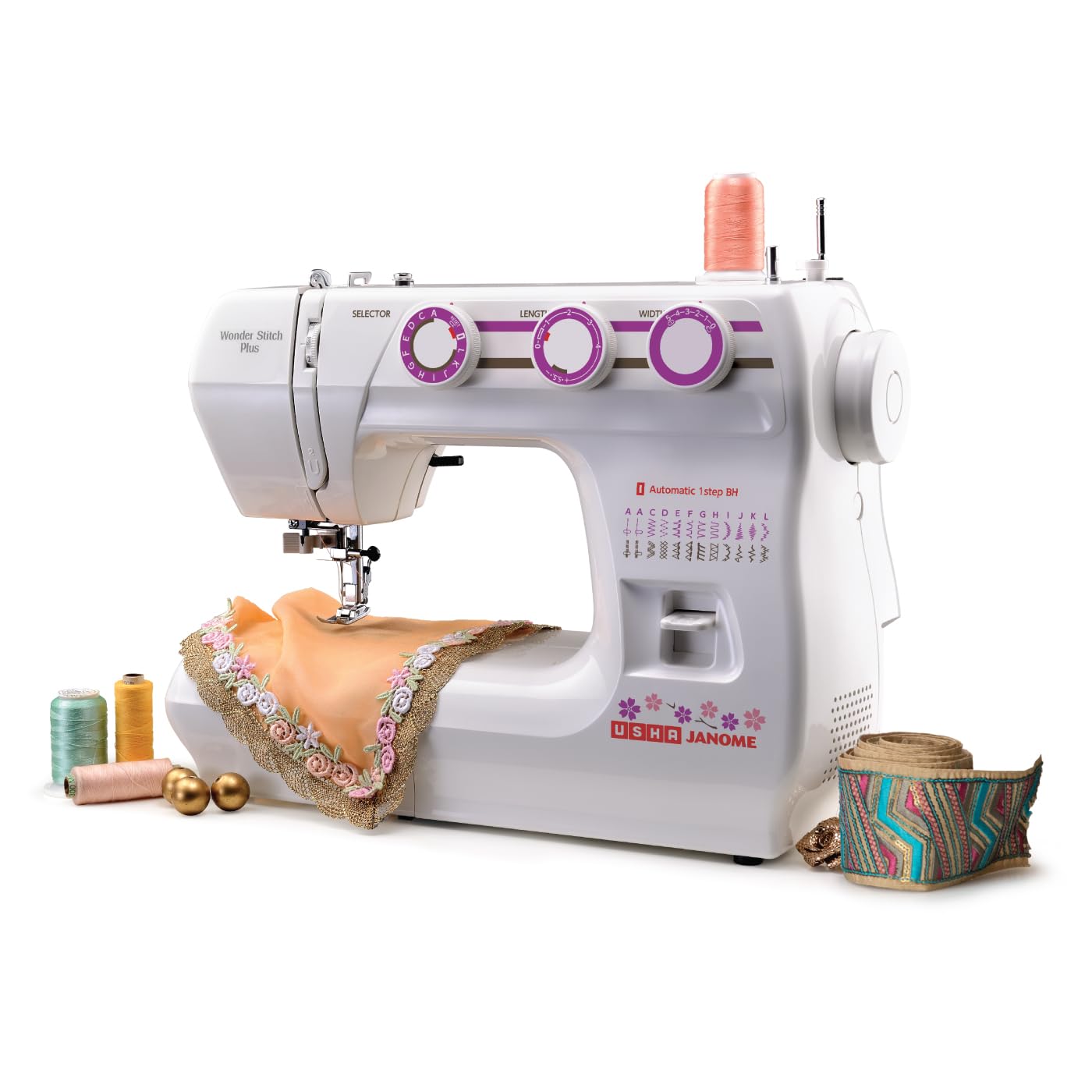 Wonder Stitch Plus Automatic Sewing Machine – 23 Built-in Stitches, One-Step Buttonhole, Automatic Needle Threader, Free Arm, Hard Cover, 860 SPM – White