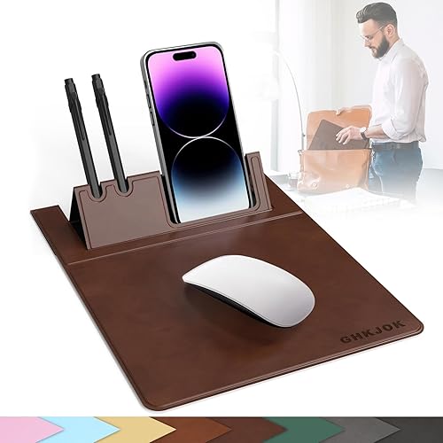 Alfombrilla de mouse para computadora con soporte para teléfonobolígrafo, alfombrilla de mouse portátil para laptop, alfombrilla de mouse de piel