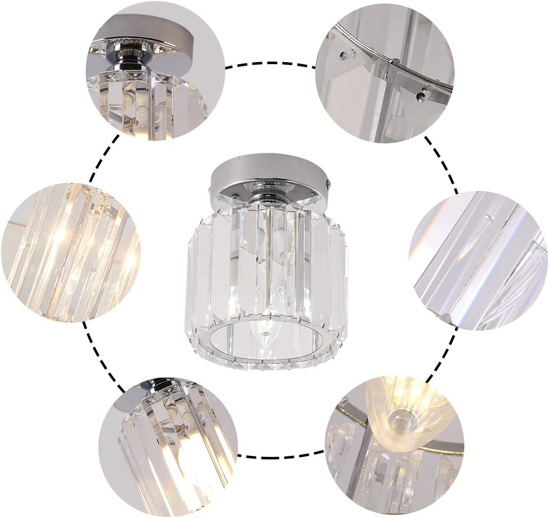Jaycomey Mini Flush Mount Ceiling Lamp,Crystal Close to Ceiling Light,1-Light Round Chrome Pendant Lighting Fixtures for Home Entryway Kitchen