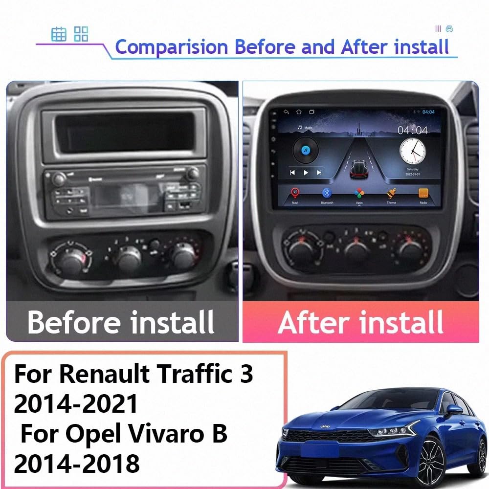 Táctil Pantalla Carplay Coche para Renault Traffic 3 2014-2021 Cámara Trasera - HD Pantalla Carplay Mirror Link - Portátil Radio Coche Bluetooth con, 4 Nuclear 2G+32G