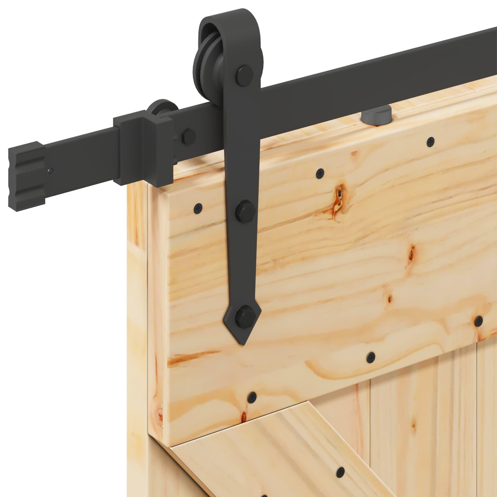 Puerta corredera Narvik de madera maciza de pino natural y negro, 80 x 210 cm, con riel de acero pulverizado, ahorra espacio para interiores, incluye ruedas y accesorios de montaje