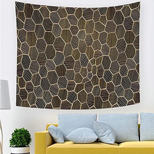 Tapiz de pared hexagonal negro y dorado de poliéster para decoración de salones (150x130 cm) 5
