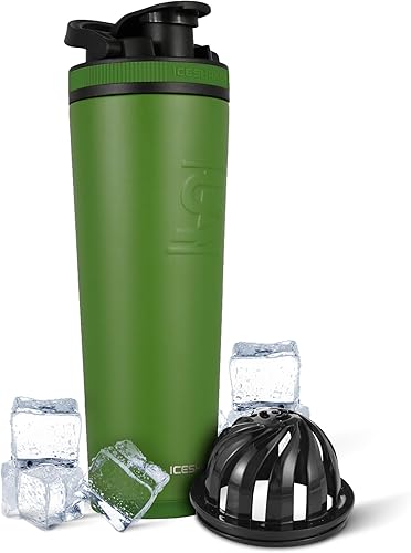Ice Shaker Botella agitadora aislada de acero inoxidable  32 onzas, negro, fría durante más de 30 horas, taza aislada con agitador giratorio