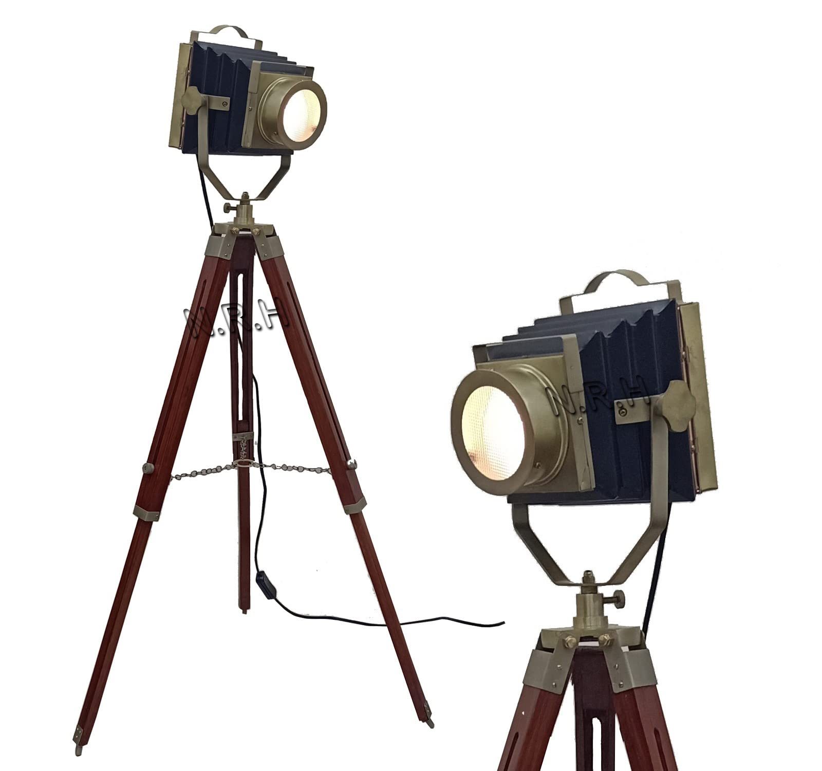 Nautical Replica Hub Lampadaire trépied en bois pour salon cinéma e26 projecteur d'angle debout