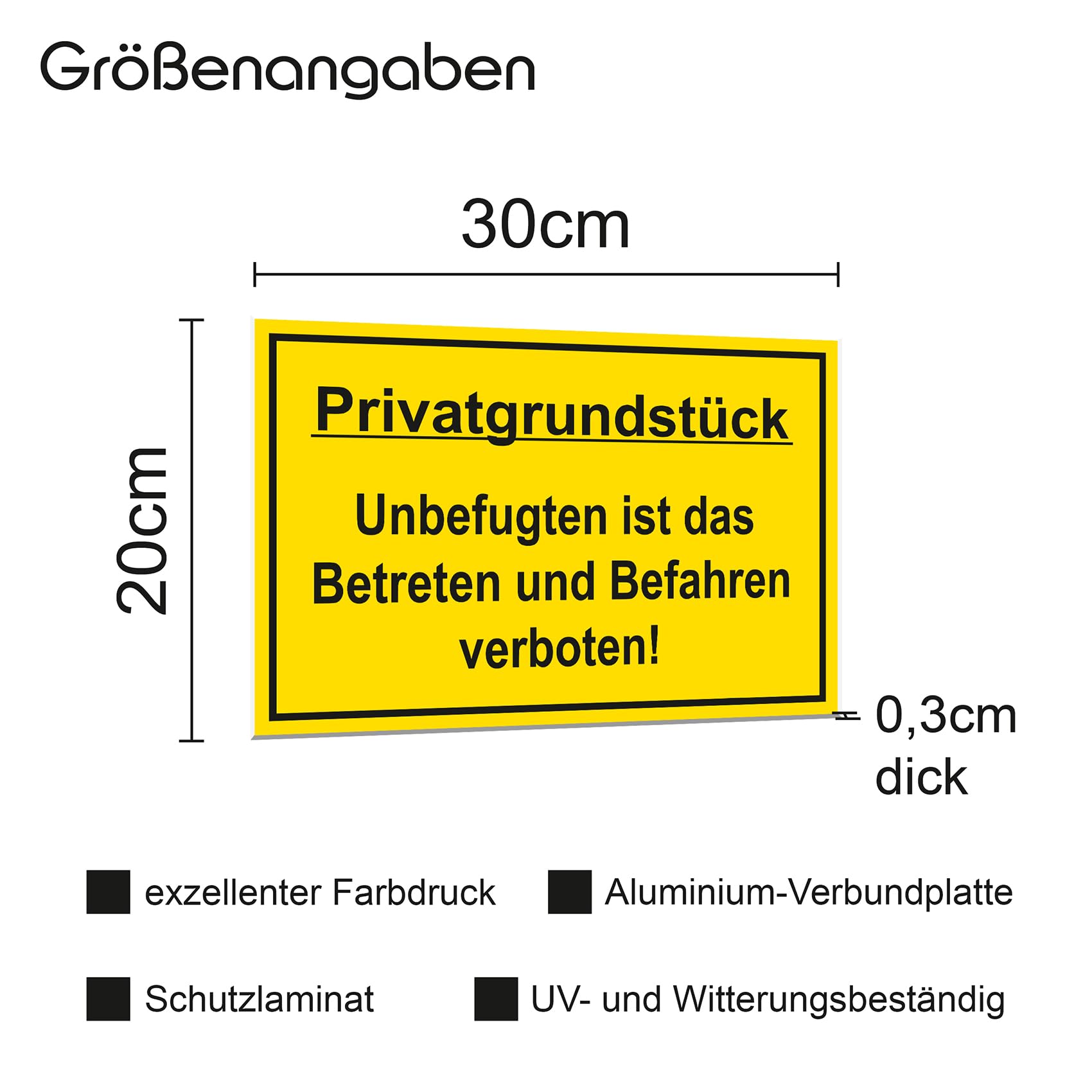 Finest Folia Privatgrundstück Yellow Notice Sign 20 x 30 cm Aluminium Composite Panel Access Prohibited Sign for Fence Gate Door Posts Weatherproof Robust Aluminium Warning Sign - Image 2