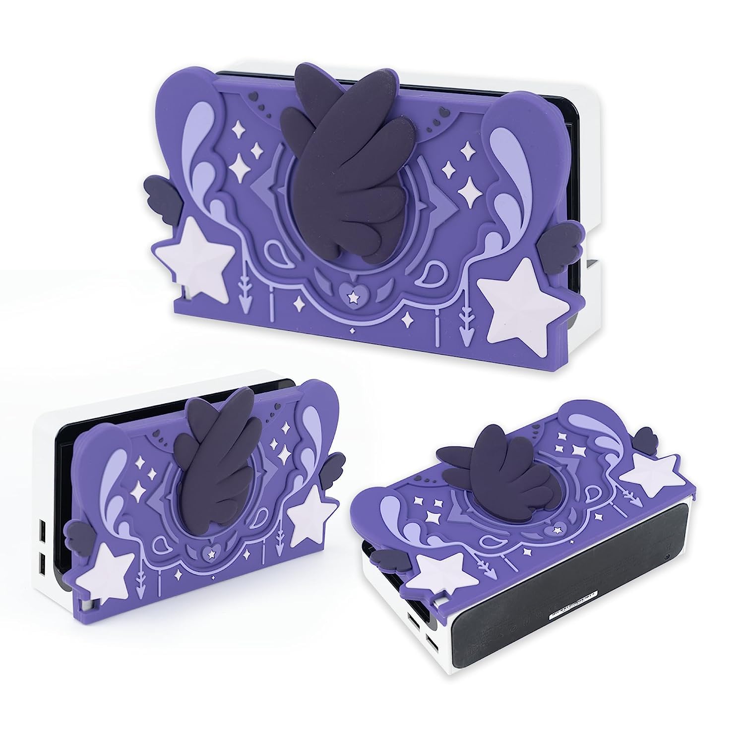 GeekShare weiche Silikon-Switch-Dock-Abdeckung, kratzfeste Frontplatte, Ärmelpolster, kompatibel mit Nintendo Switch/OLED-Ladestation – Star Wings-Serie, dunkle Version