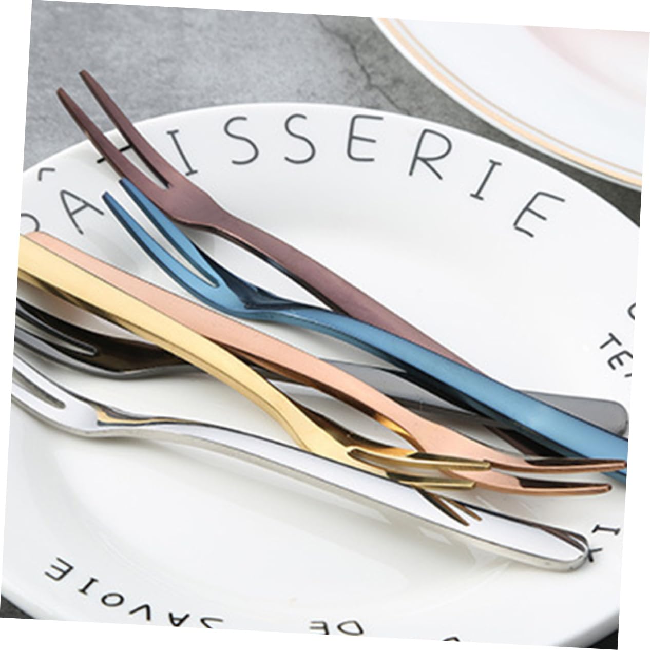Ciieeo 18 Piezas pastel de moda tenedor de postre tenedor de fruta vistoso es postre es con estilo de e de acero inoxidable estilo europeo de frutas