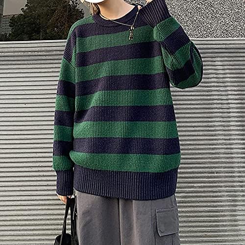 YEMOCILE Women Striped Sweater Knitted Sweater Long Sleeve Vintage Pullover Oversized Jumper Tops