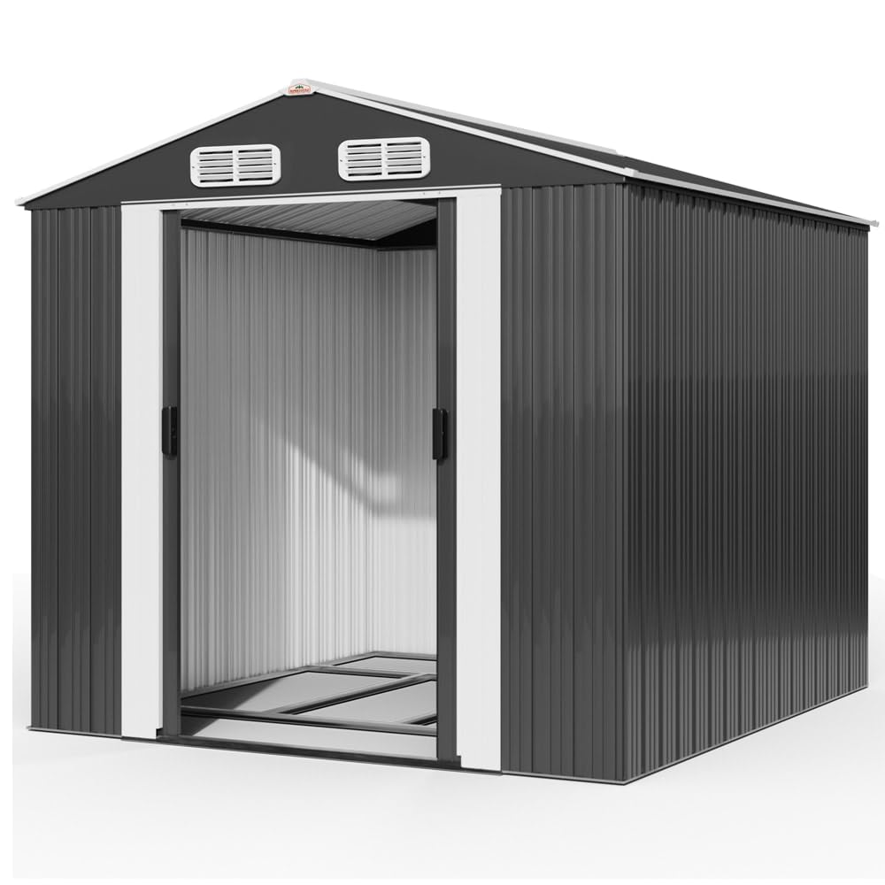 Deuba Gardebruk Cobertizo de Jardín Antracita 8m² 312x257x177,5cm Caseta Metálica 14,7m³ con Base Puerta Corrediza