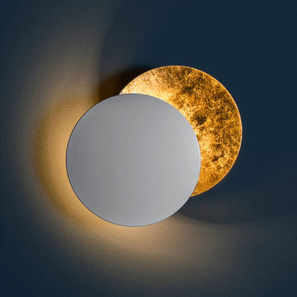 GWJKG Księżyc Concept Solar Eclipse ścienna Nordic Styl Hal Wall Light do salonu Sypialnia Schody Korytarz okrągły złote miedziane kinkiety z białym i mosiężnym wykończeniem