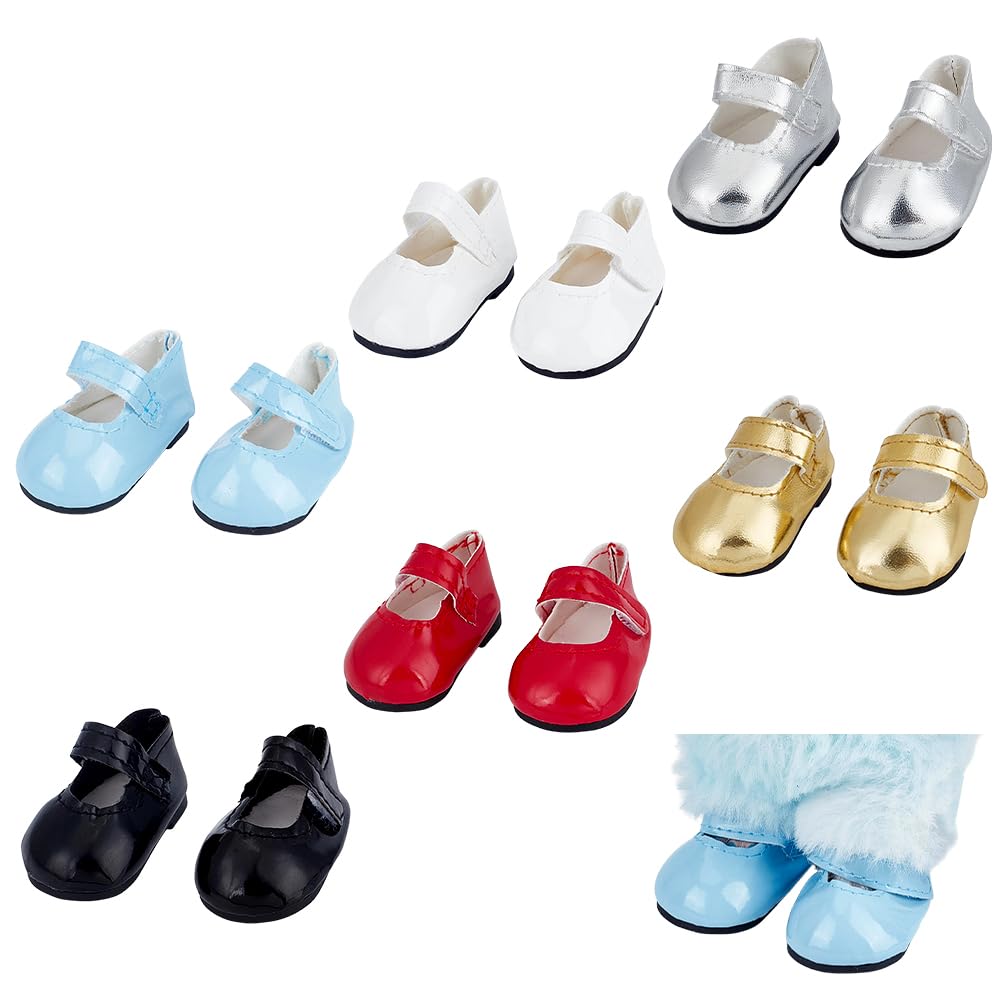 NBEADS 6 Pairs 6 Colors Mini Doll Shoes, PU Leather Doll Shoes Mini Shoe Accessories for Dressing Up Dolls Shoe Outfits Replacement Stuff, 5x3x1.6cm