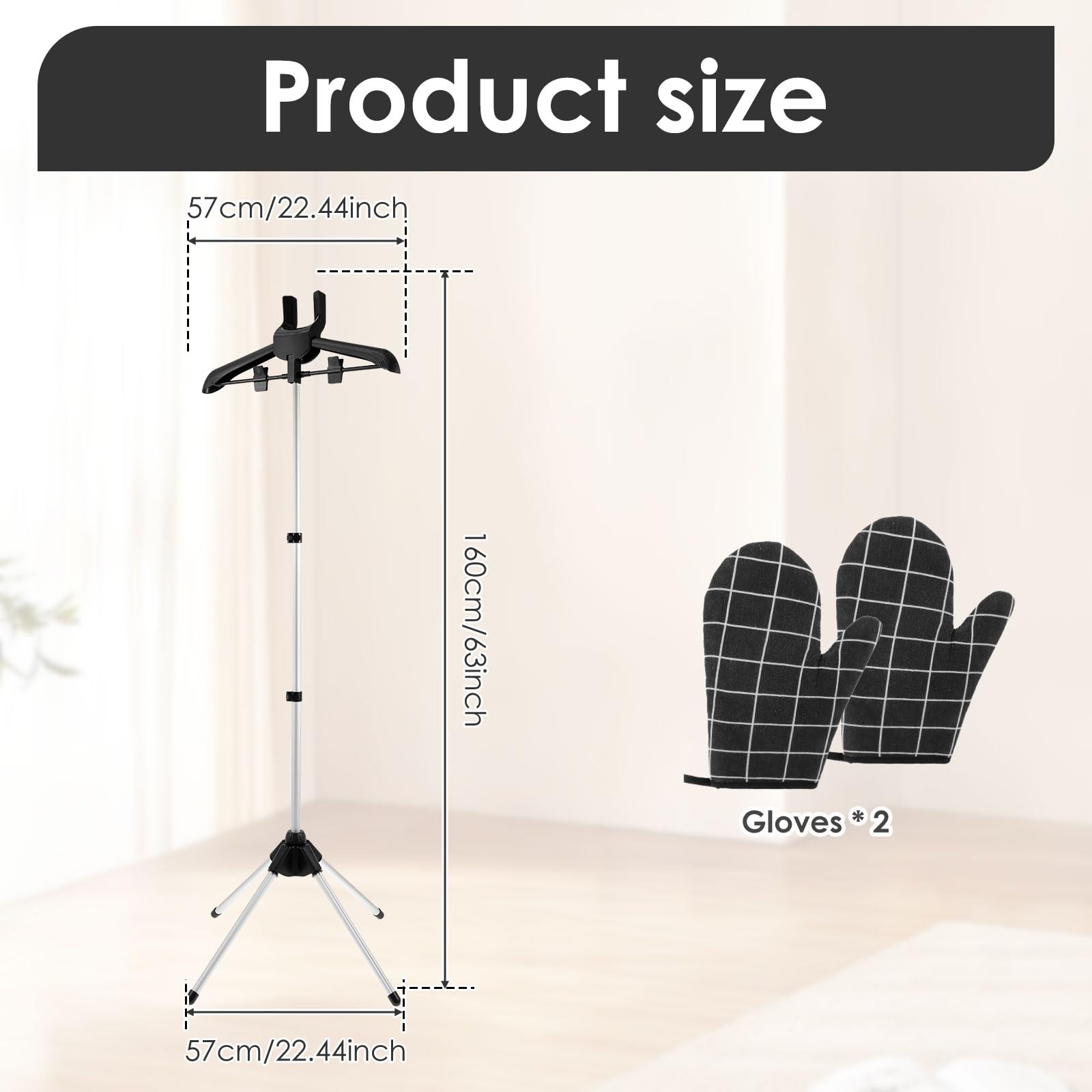 Supporto per stiramento a vapore, gancio pieghevole per stiramento a vapore con guanto di stiratura, supporto per ferro a vapore, lunghezza regolabile da 84 a 160 cm, supporto di asciugatura