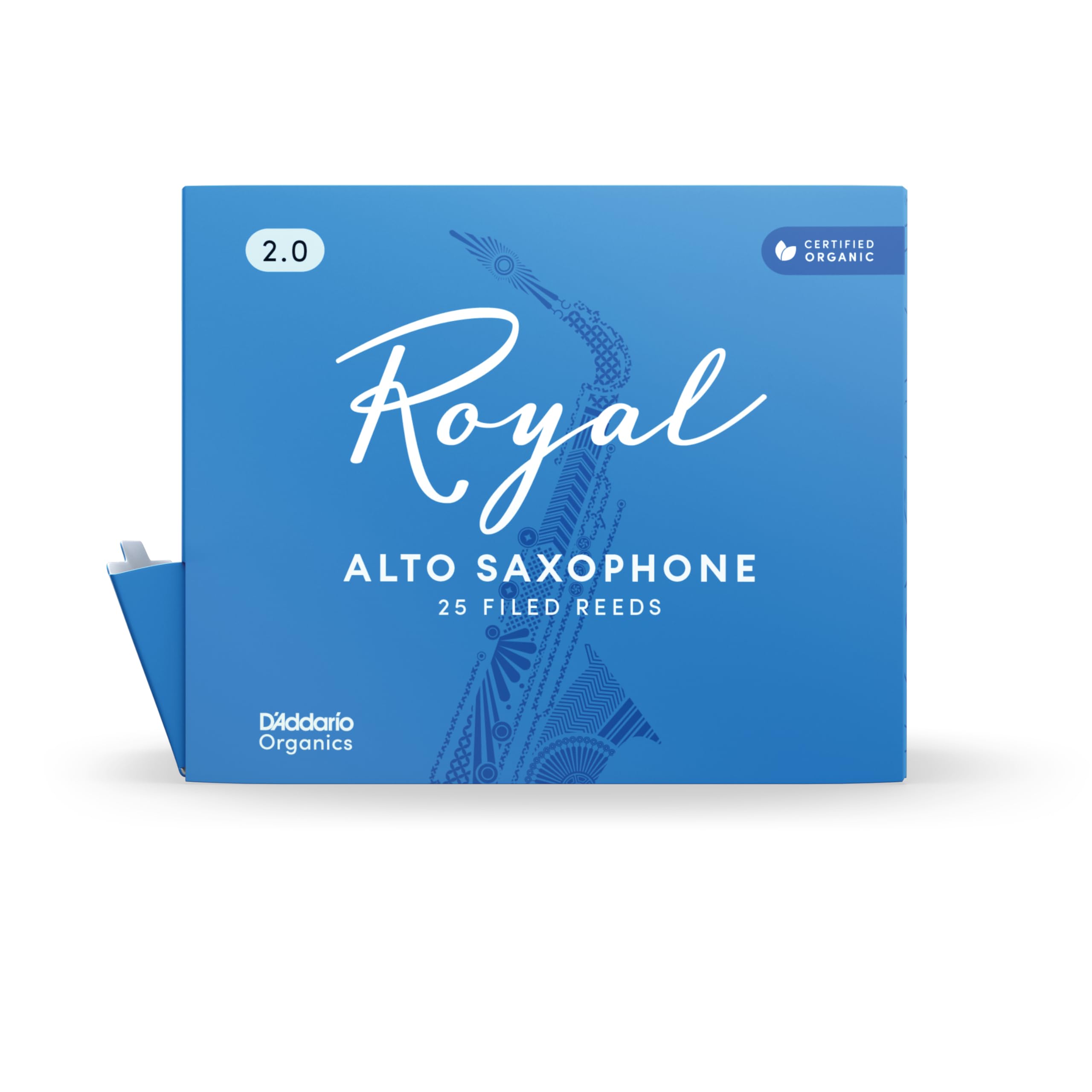 D'Addario Woodwinds Royal Saxophone Reeds - Alto Sax Reeds with Strong Spine - Alto Saxophone Reeds Great for Classical or Jazz - Strength 2.0, 25-pack