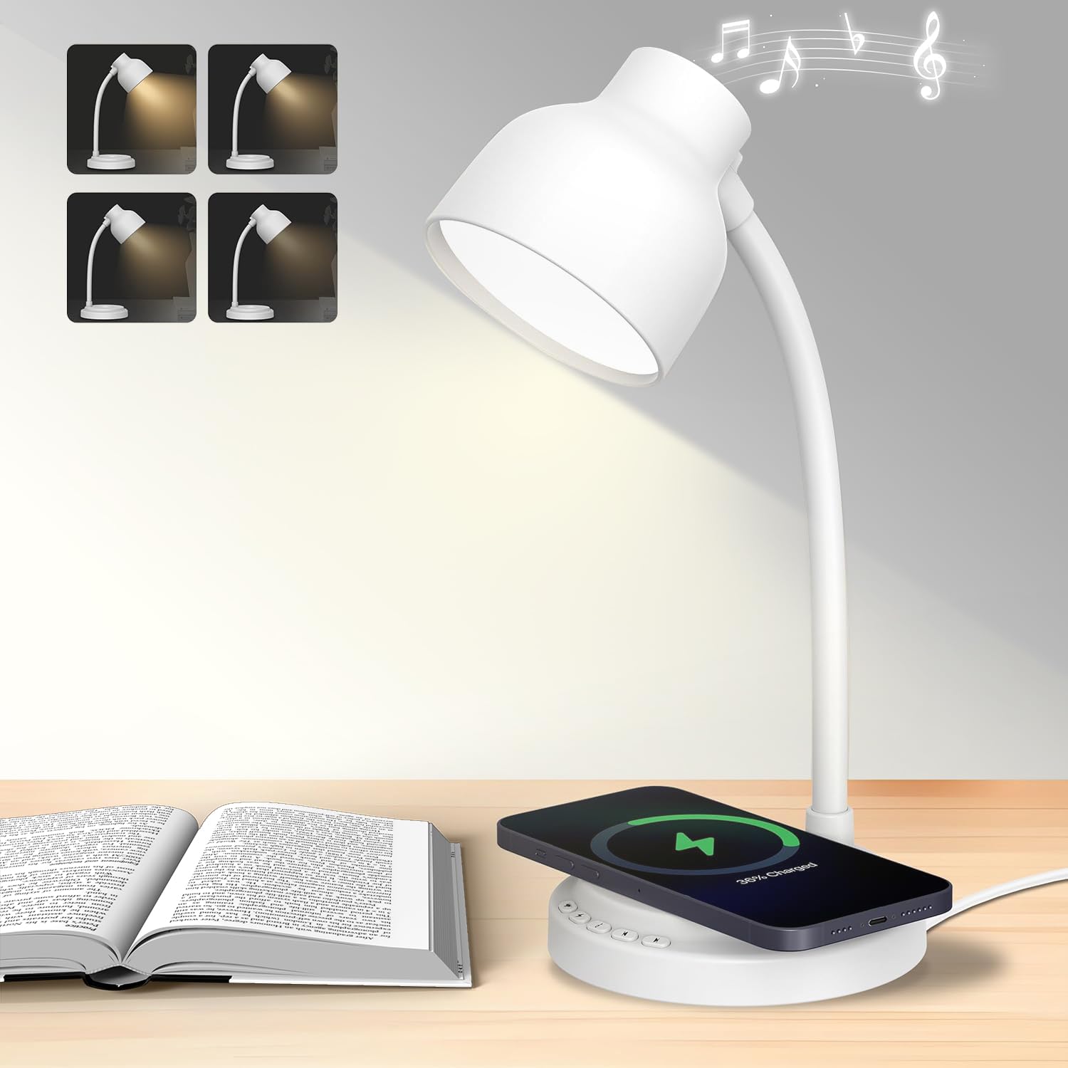 RORENSE LED Desk Lamp for Office Home,Table lamp with Speaker,Desk Lamp for College Dorm Room,4 Brightness,Dimmable Table Lamp Eye Caring Reading