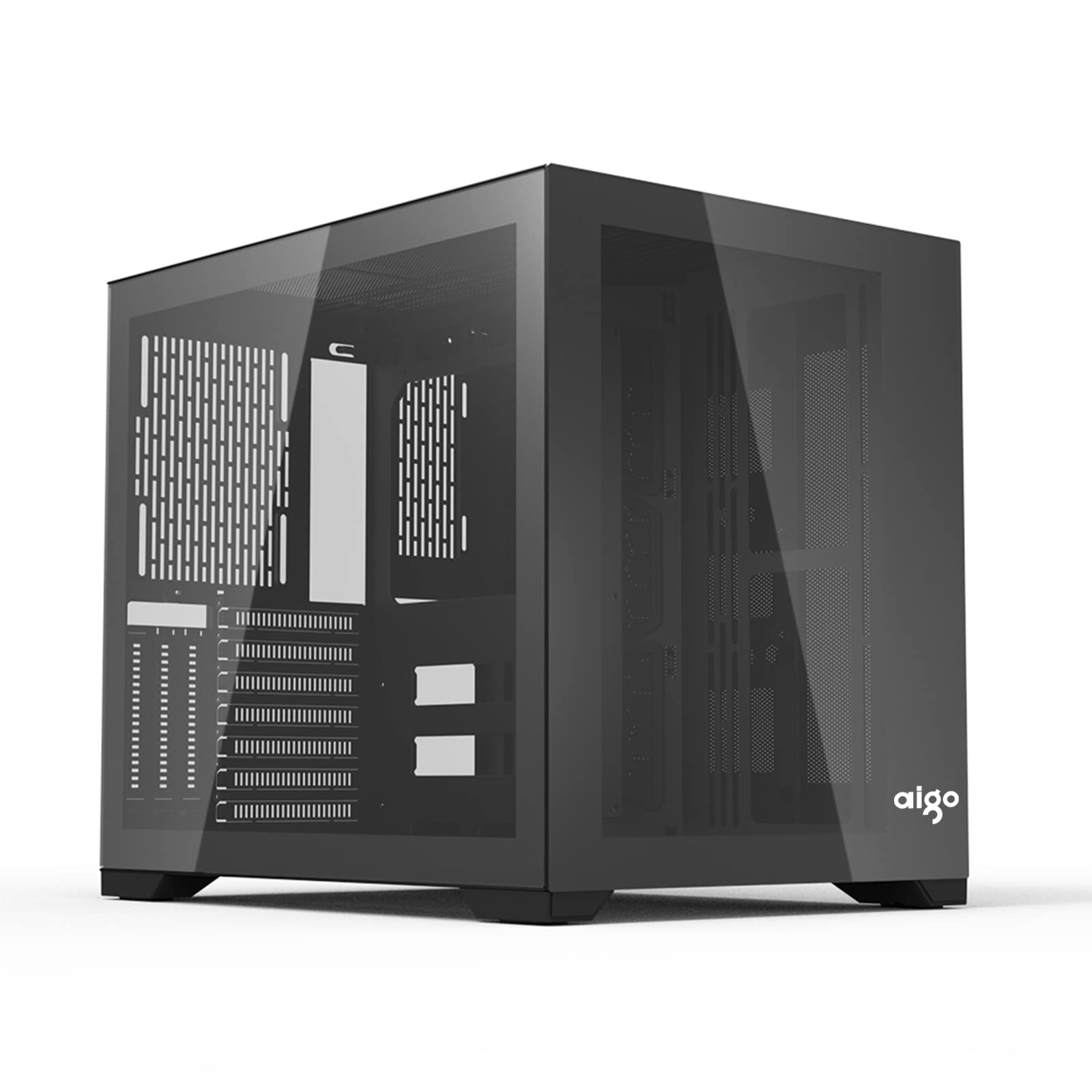 aigo AC305 Computer Case mid Tower 3.0 USB Tempered Glass Panel ATX Micro-ATX Game Case Without Computer case Fans (Black)