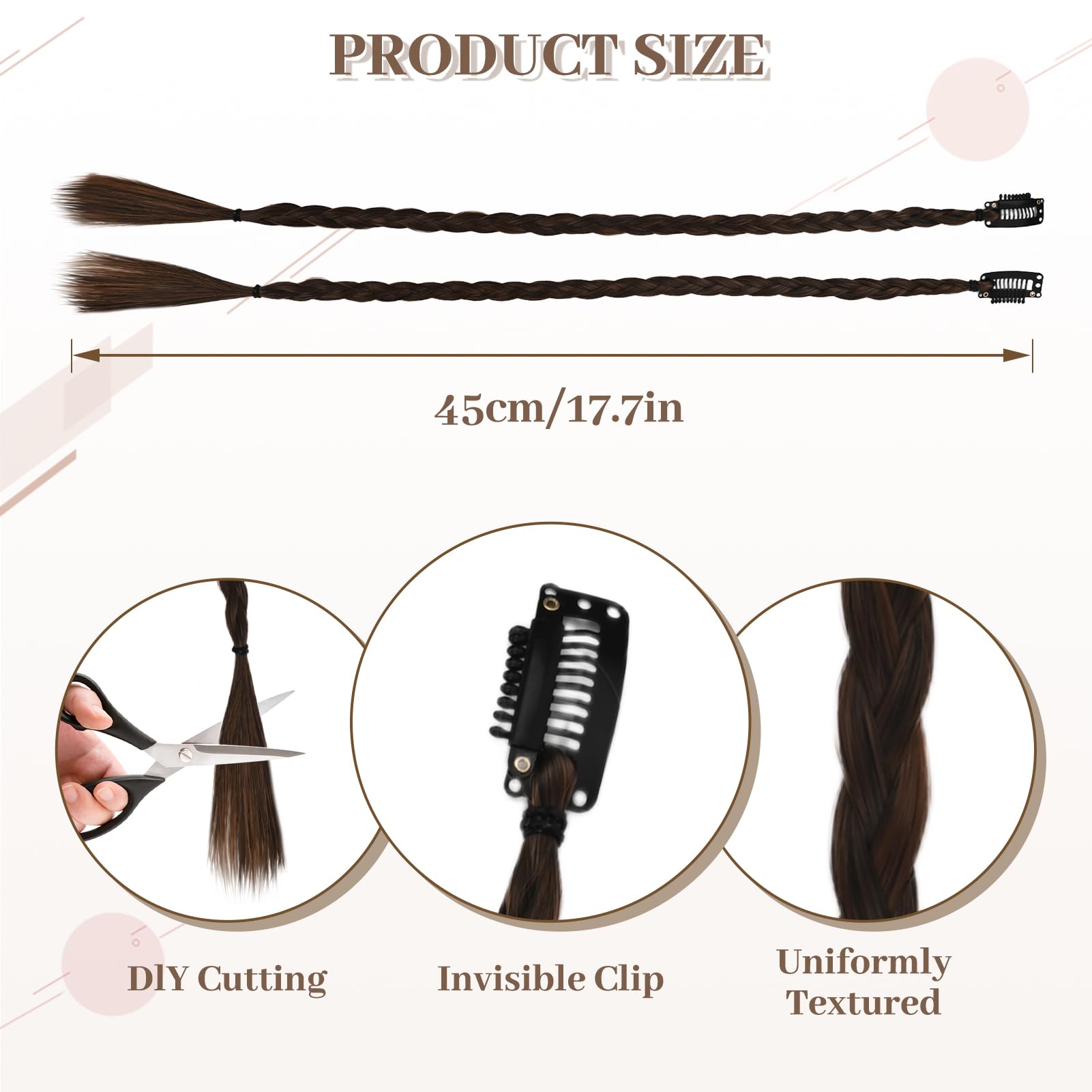 Clip-in Braid Hair Extensions 17.7 Inch Synthetic Plait Extensions with Clips - Image 2