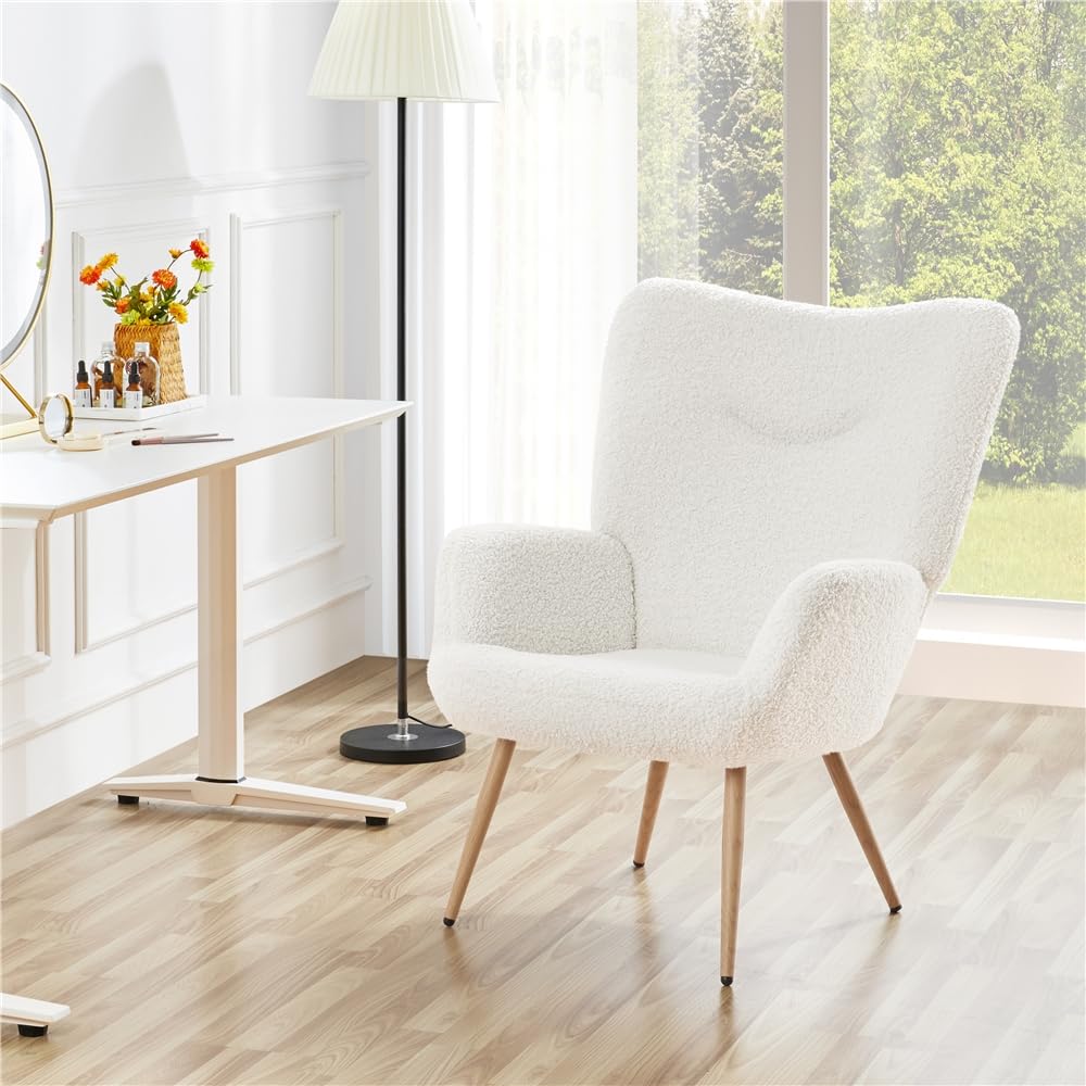 Yaheetech Ohrensessel Modern Sessel Armsessel Lehnsessel Polsterstuhl mit Holzbeine bis 136 kg Belastbar 81 x 73,5 x 98 cm Weiß