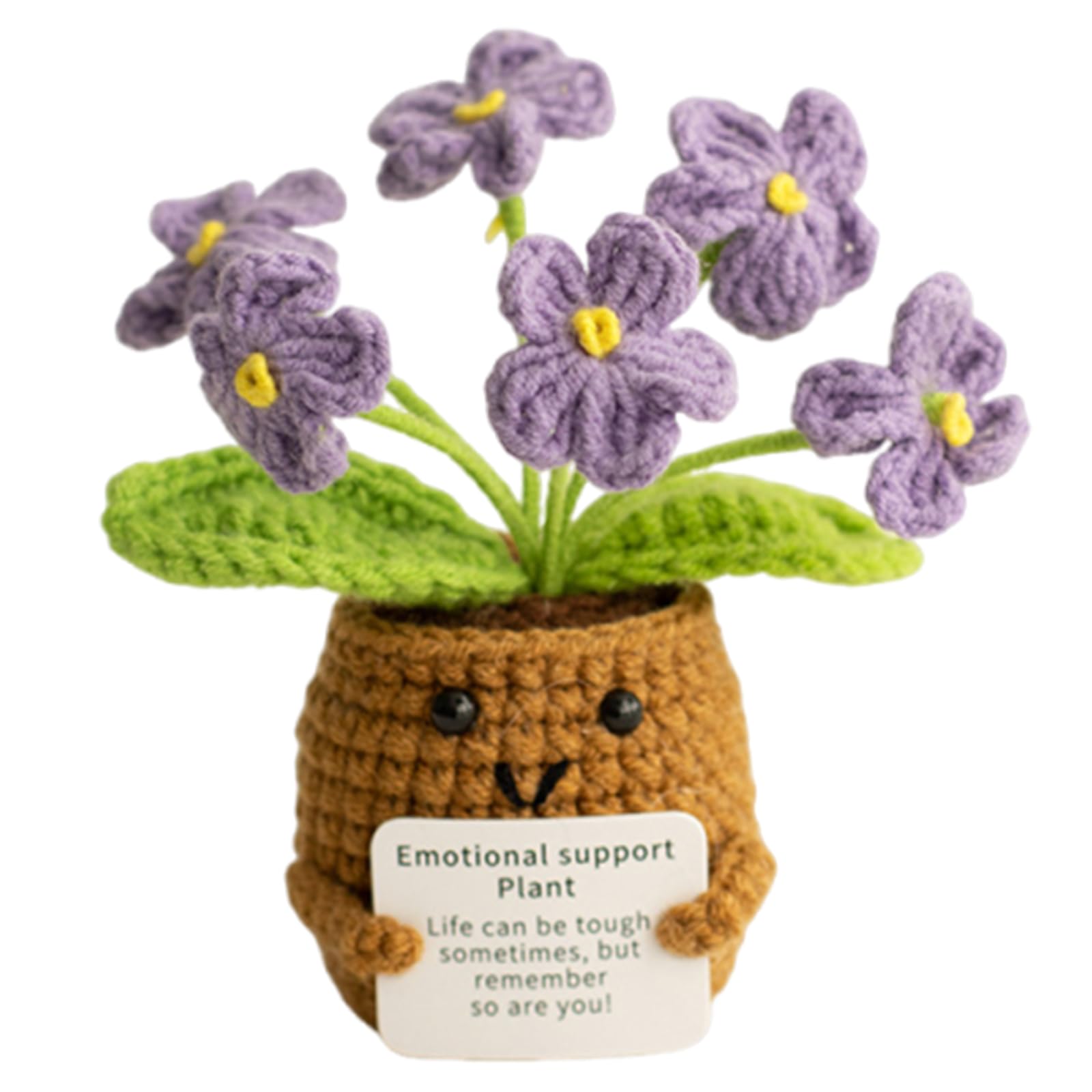 Wvbzf Positive Crochet Animals, Crochet Plant, Plush Flower Pot Emotional Support Crochet, Cute Mini Crochet Positive Animals for Friend Family Classmate Girlfriend (Purple)