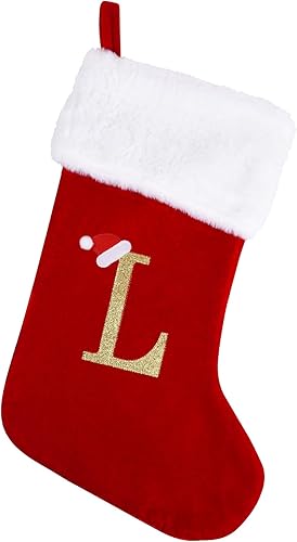 Medias de Navidad con monograma de 20 pulgadas con letras, medias de Navidad grandes súper suaves, terciopelo rojo con puño de felpa súper suave