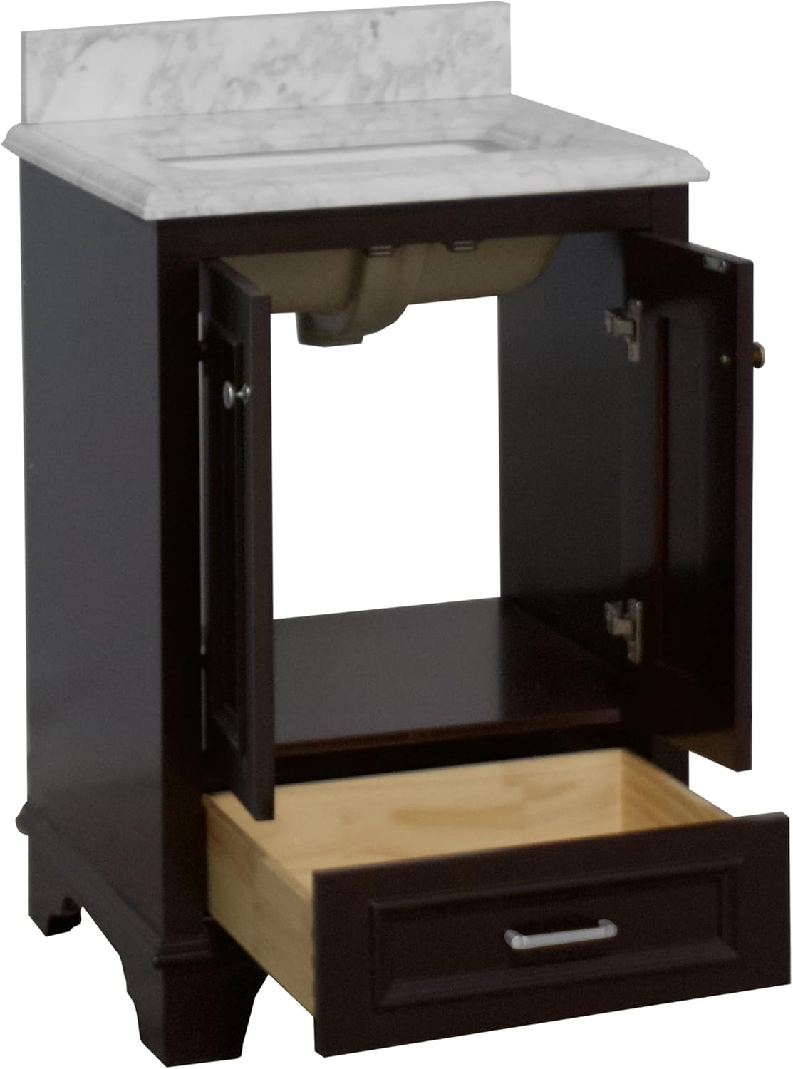 Nantucket 24-inch Bathroom Vanity (Chocolate/Carrara): Includes Chocolate Cabinet with Authentic Italian Carrara Marble Countertop and White Ceramic Sink