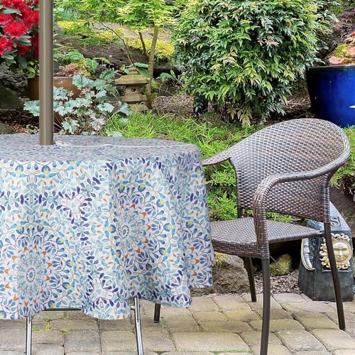 Image of EHouseHome Outdoor and Indoor 70inch Round Tablecloth with Umbrella Hole and Zipper, Waterproof Zippered Patio Table Cloths, Spring /Summer Table Covers for Backyard Circular Table /BBQs /Picnic