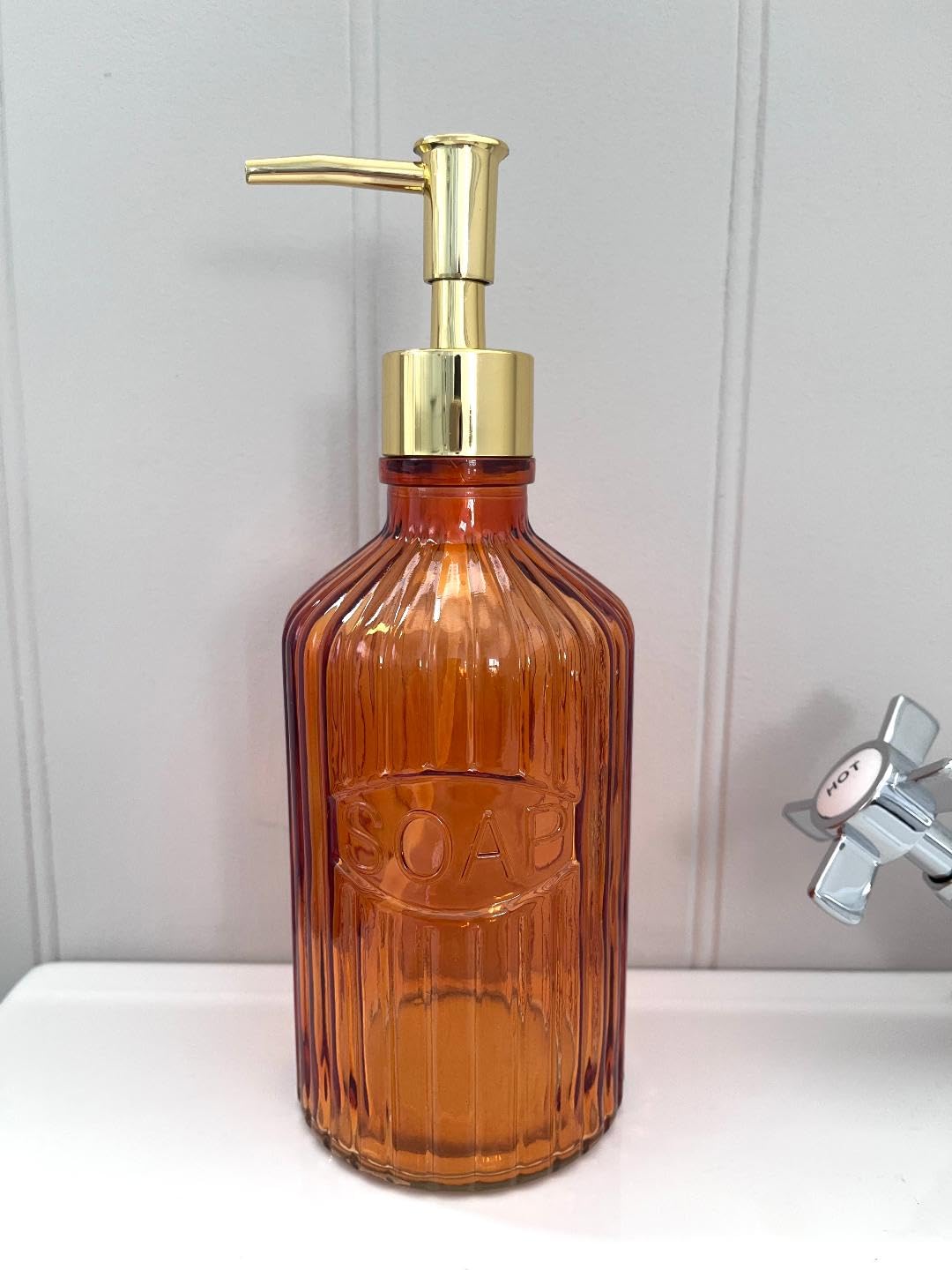 Glass Pump Soap Dispenser 500ml with Gold Pump Bathroom Accessory (Orange)