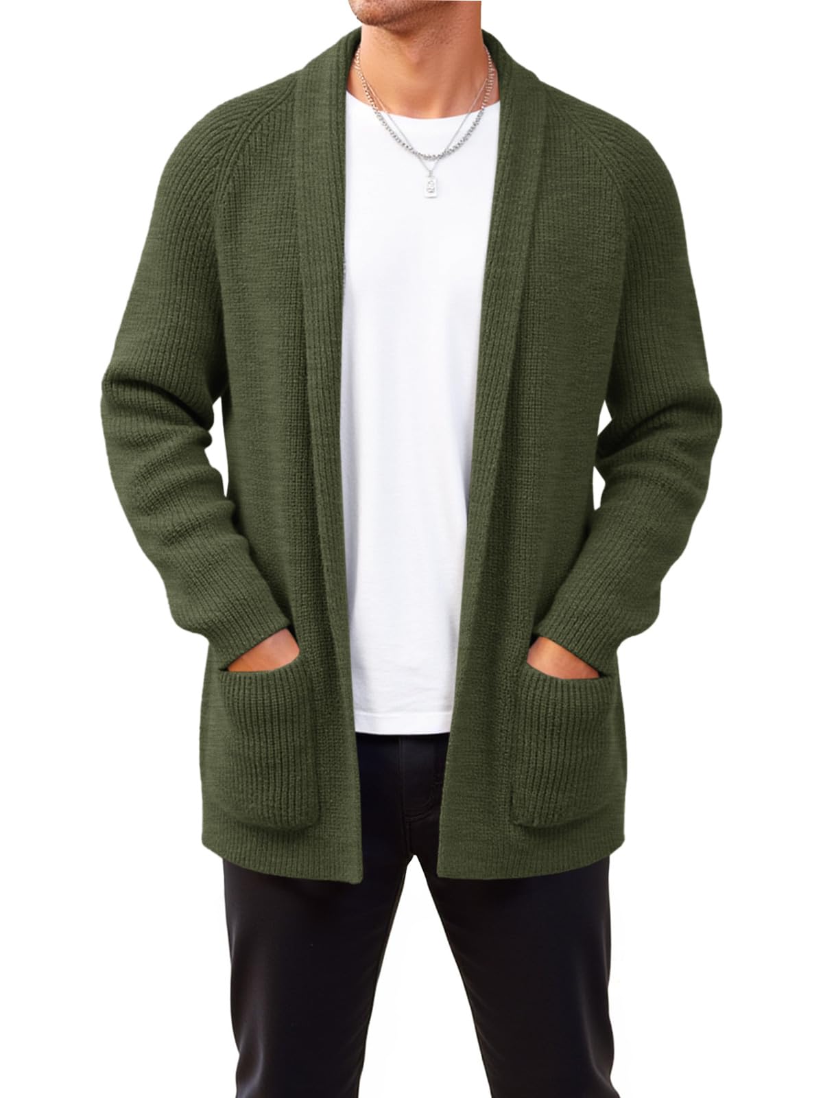 Mens Shawl Collar Long Cardigan Casual Knit Open Front Sweater Fall Winter Thermal Cardigan Sweater-image-43