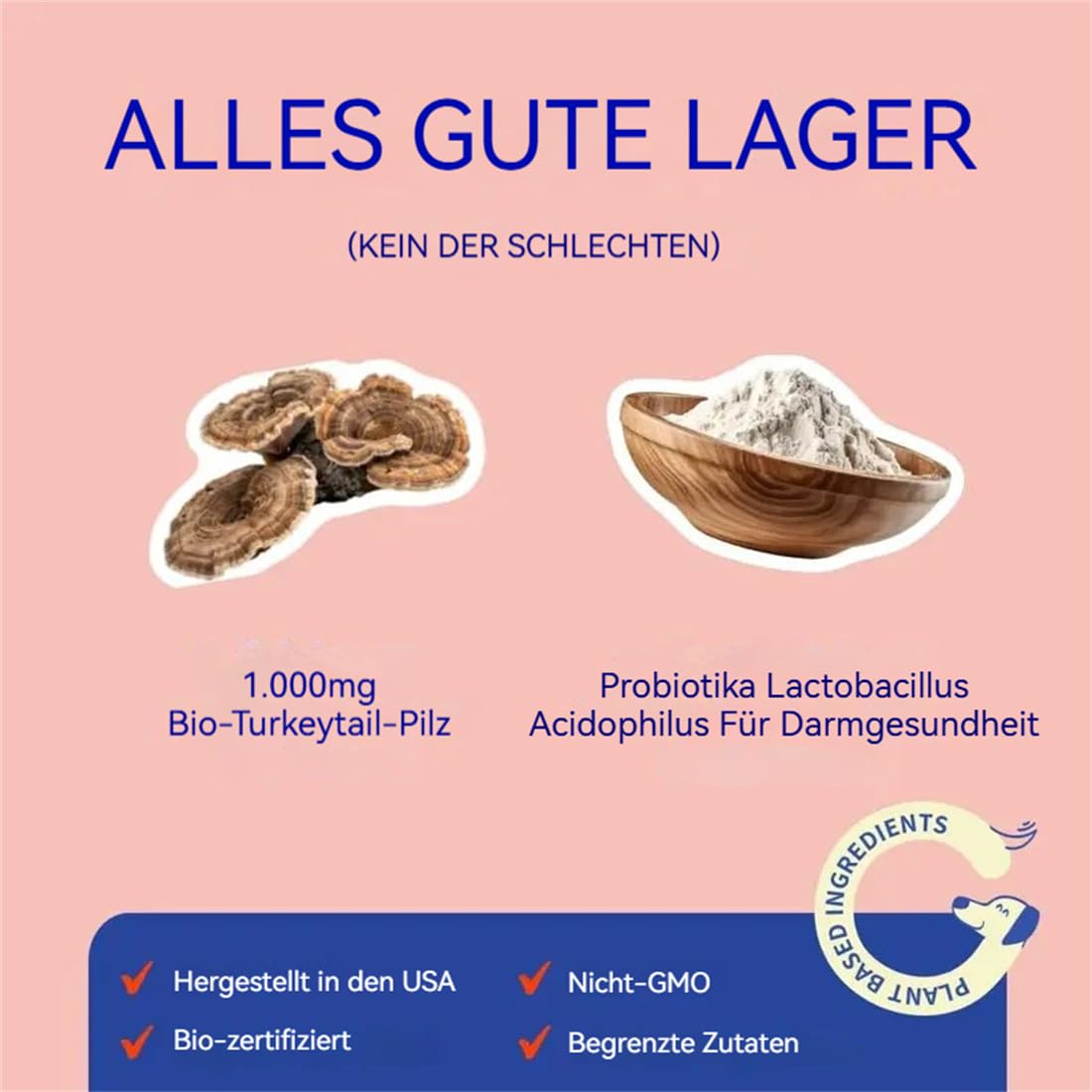 Turkey Tail für Hunde – Premium Pilzpulver mit Reishi & Probiotika, Immunsystem & Lipome Unterstützung, 100 Portionen, Tierärztlich entwickelt, Laborgeprüft, Natürlich & ohne Zusatzstoffe