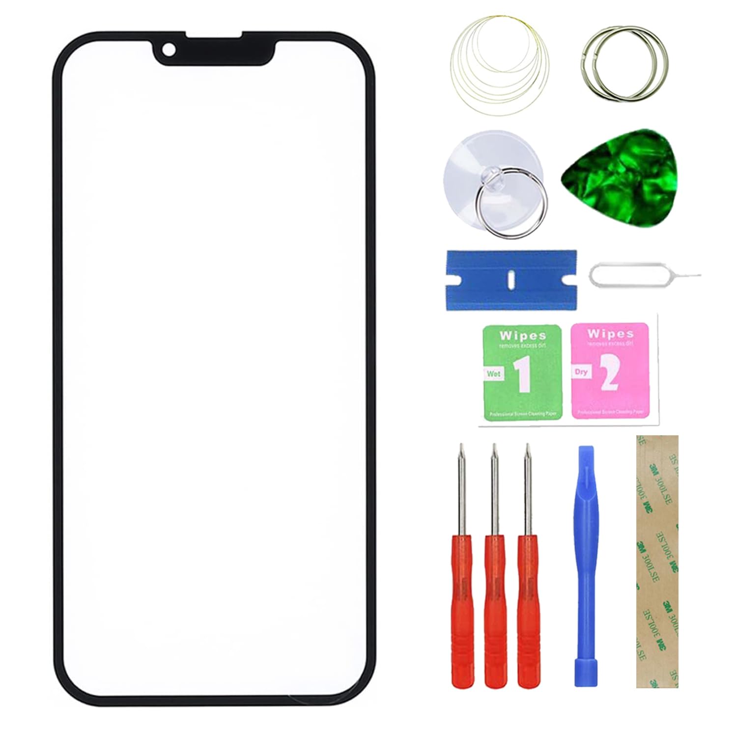 MovTEK Screen Replacement Front Glass +OCA compatible with iPhone 13/13 Pro (No Touch and LCD Display) with Repair Kit -6.1"
