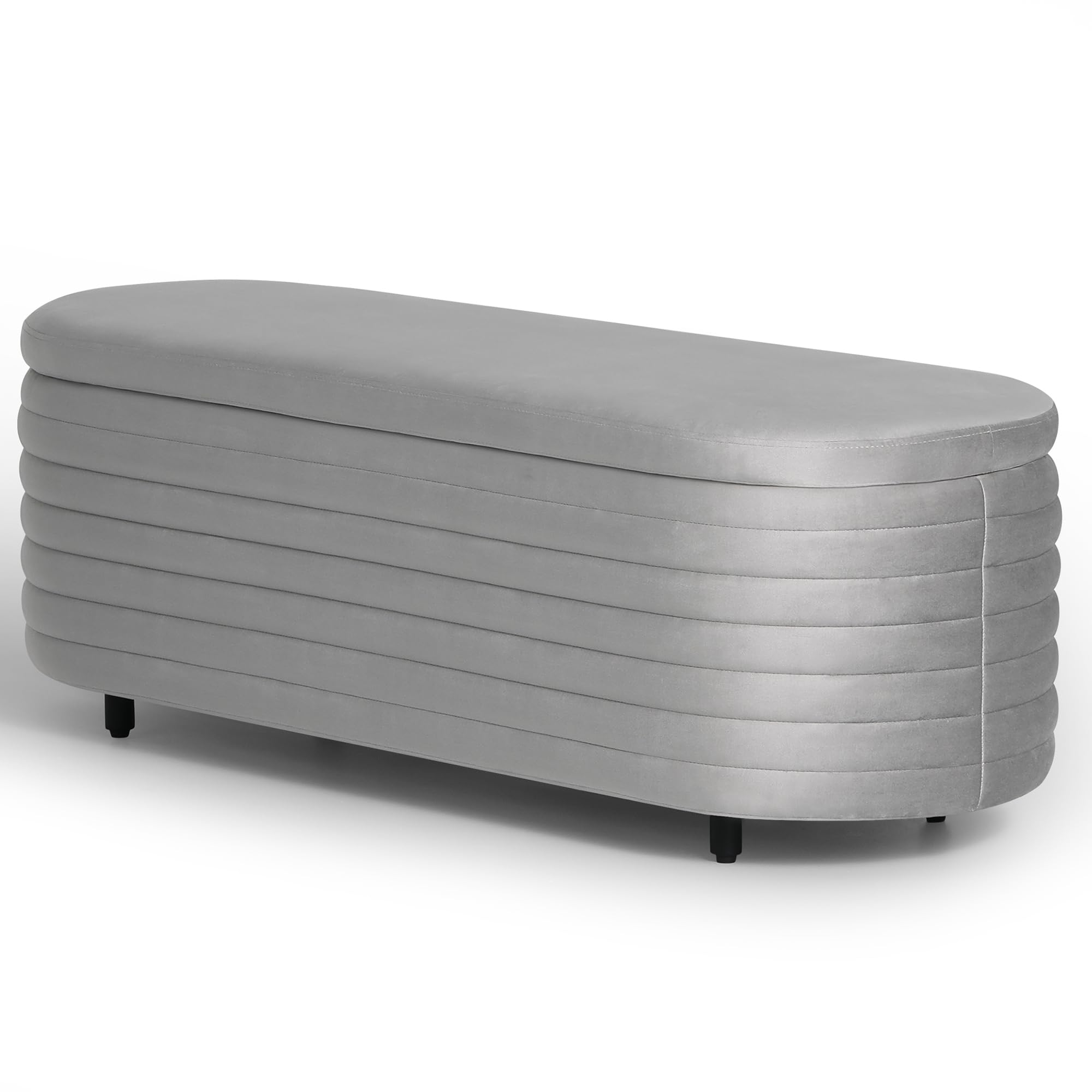 Costaelm Bed Bench with Storage, 42.5" Velvet Large Ottoman Stool Chair, Under Bed Dog Toy Storage Chest, Foot Stools for Living Room Ottoman, Gray