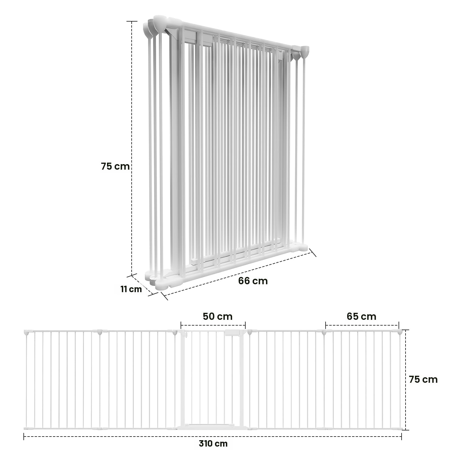 Ikodm Recinzione di sicurezza per bambini, 310 cm, 5 pannelli, pieghevole (65 x 75 cm), in metallo, per bambini, gatti, cani, colore: bianco