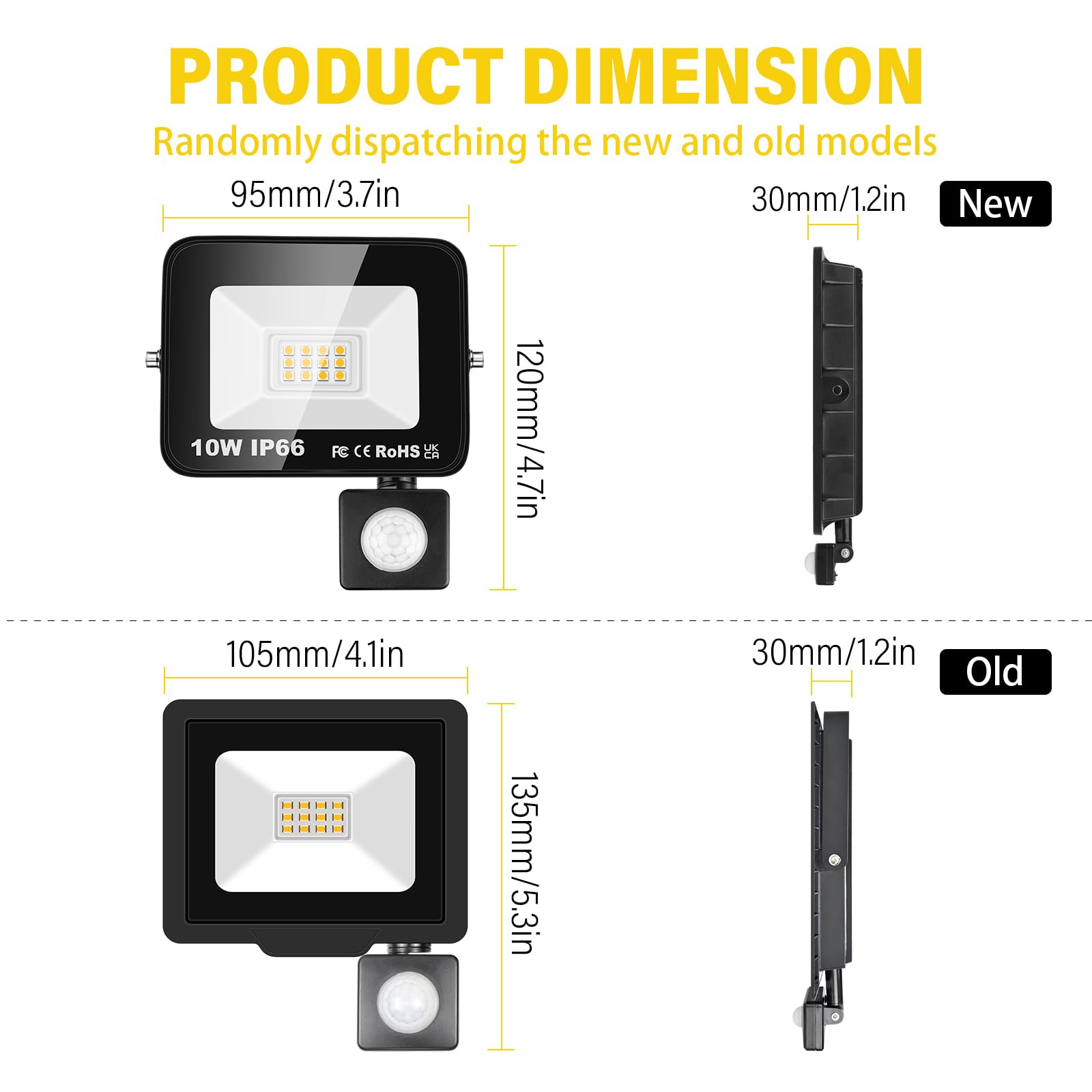 SKYWORLD 2 szt. Zewnętrzny reflektor LED czujnik ruchu, 10 W ciepła biel Zewnętrzna lampa punktowa LED, zewnętrzny reflektor IP66 czujnik ruchu na patio, garaż ogród taras, fabryka