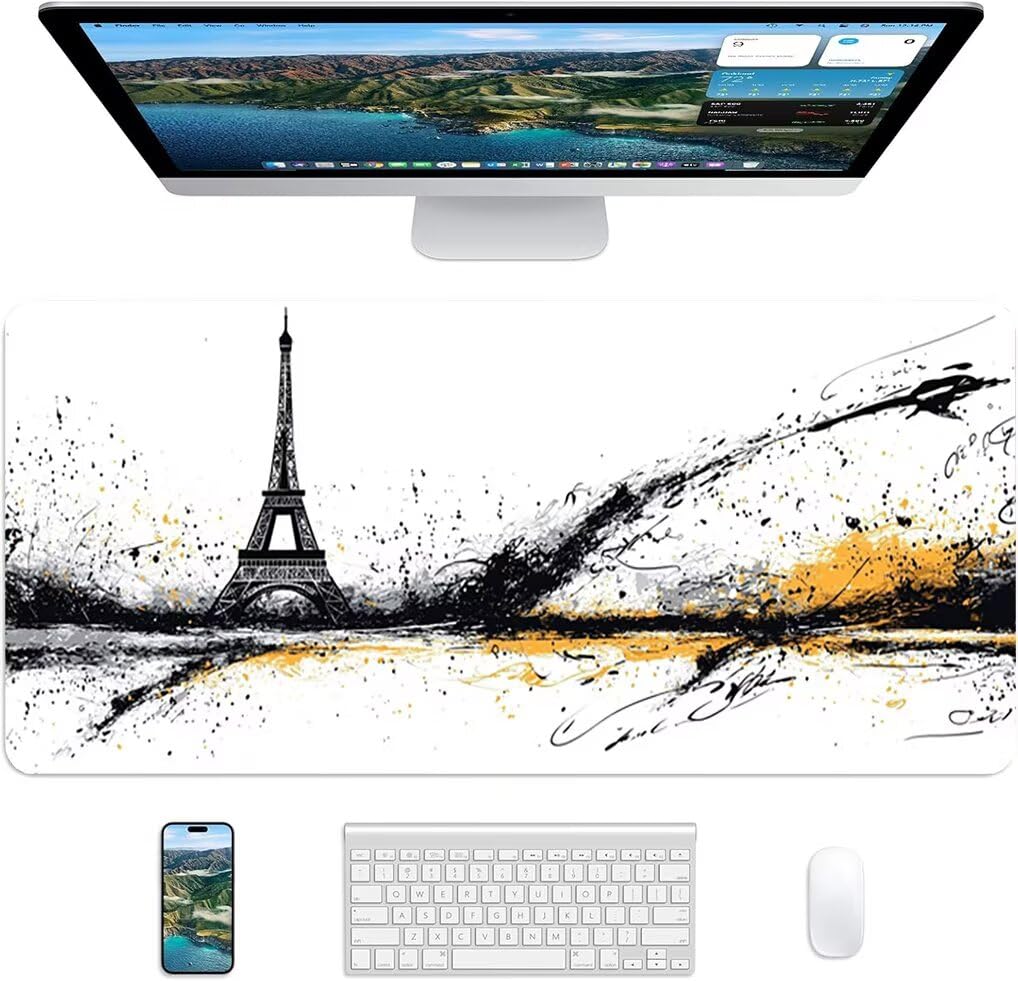 Wxuaixnn Nero Tappetino Mouse Gaming XXL 120x60cm Tappetino Scrivania, Impermeabile Tappeto Mouse con Base in Gomma Antiscivolo, Non-Slip Rubber Base, Bianco Mousepad XXL per Gamer e Ufficio -10116