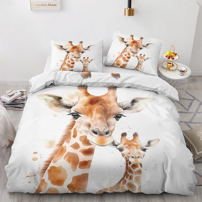 QEODAH Housse de Couette 140x200 Girafe Enfant - Parure de Lit 1 Personne Motif Animaux, Ensemble...