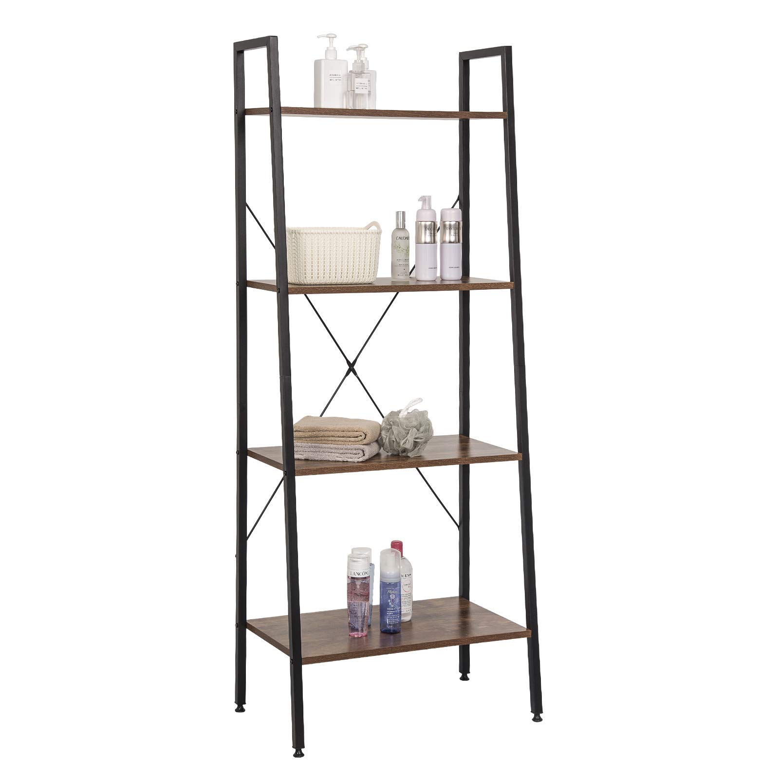 eSituro Estante para Piso Estantería Librería Estante de Cocina Estante de Almacenamiento de Organizador Multifuncional para Libros Plantas con 4 Estantes Metal + MDF 60x35x148CM SSTR0053