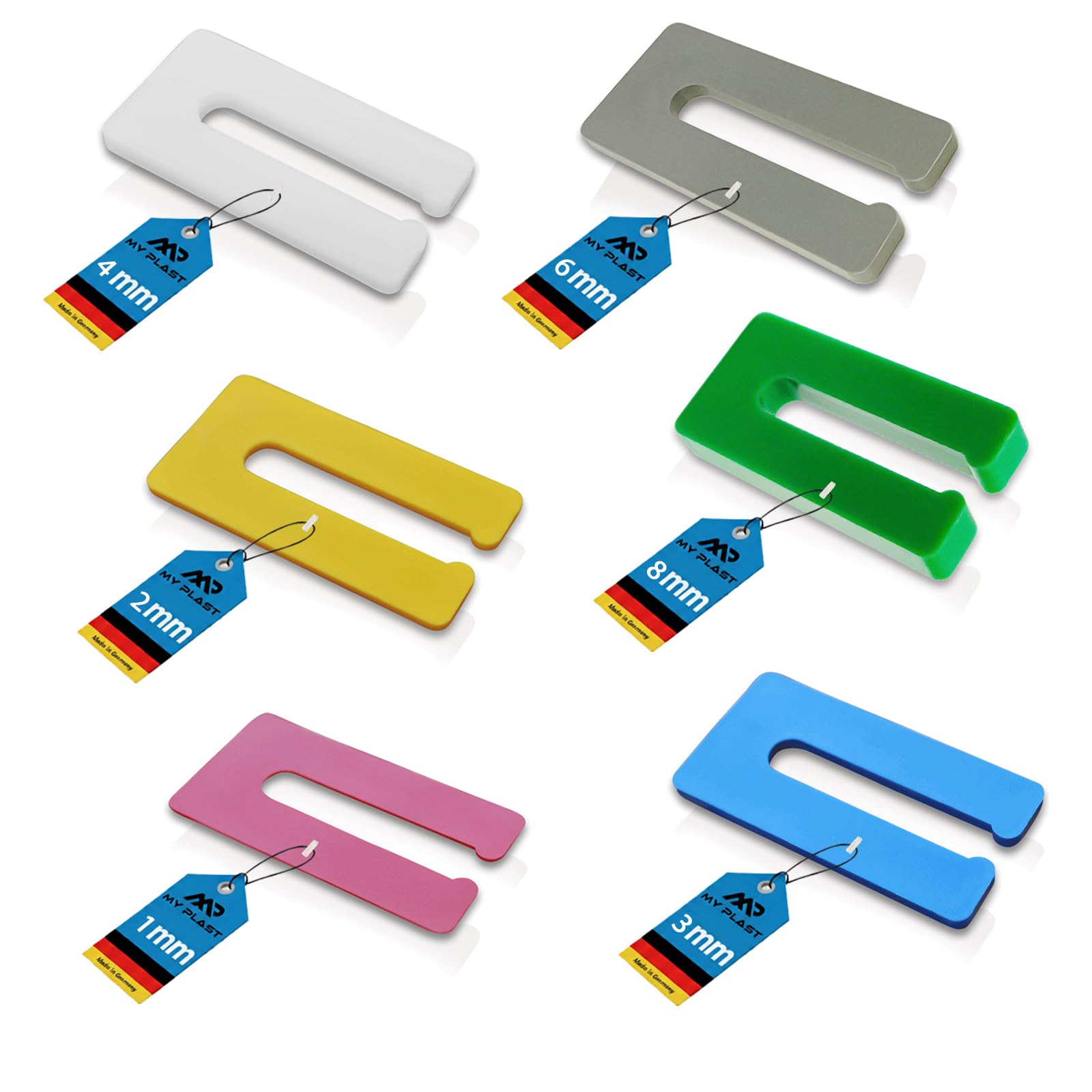 My Plast Distanzstücke – Unterlegeplättchen aus Kunststoff. variable Ausgleichsplättchen. 57 x 29 x 1. 2. 3. 4 mm. 4 x 50 Stück
