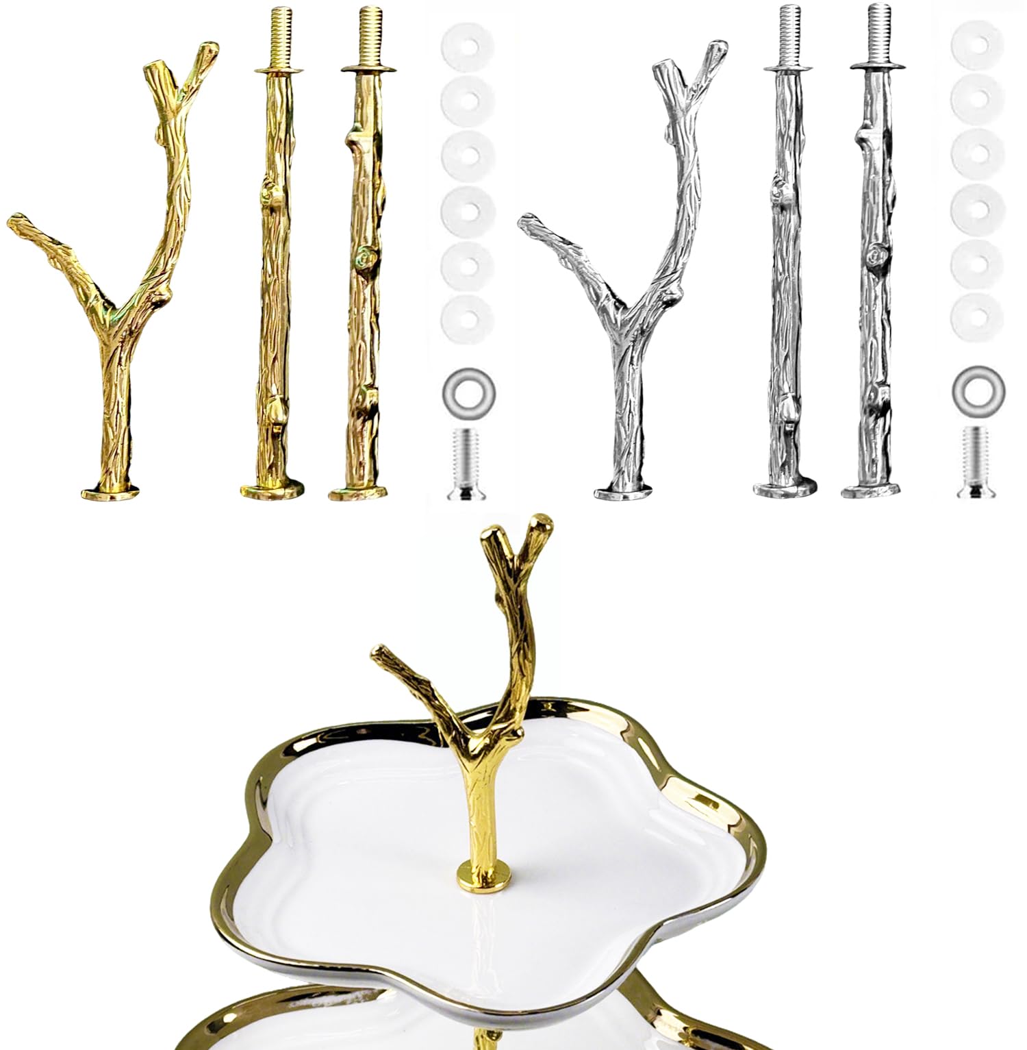 S&Dshopline® Etagère met 3 etages, zwart, 360° draaibare taartstandaard, 3 etages