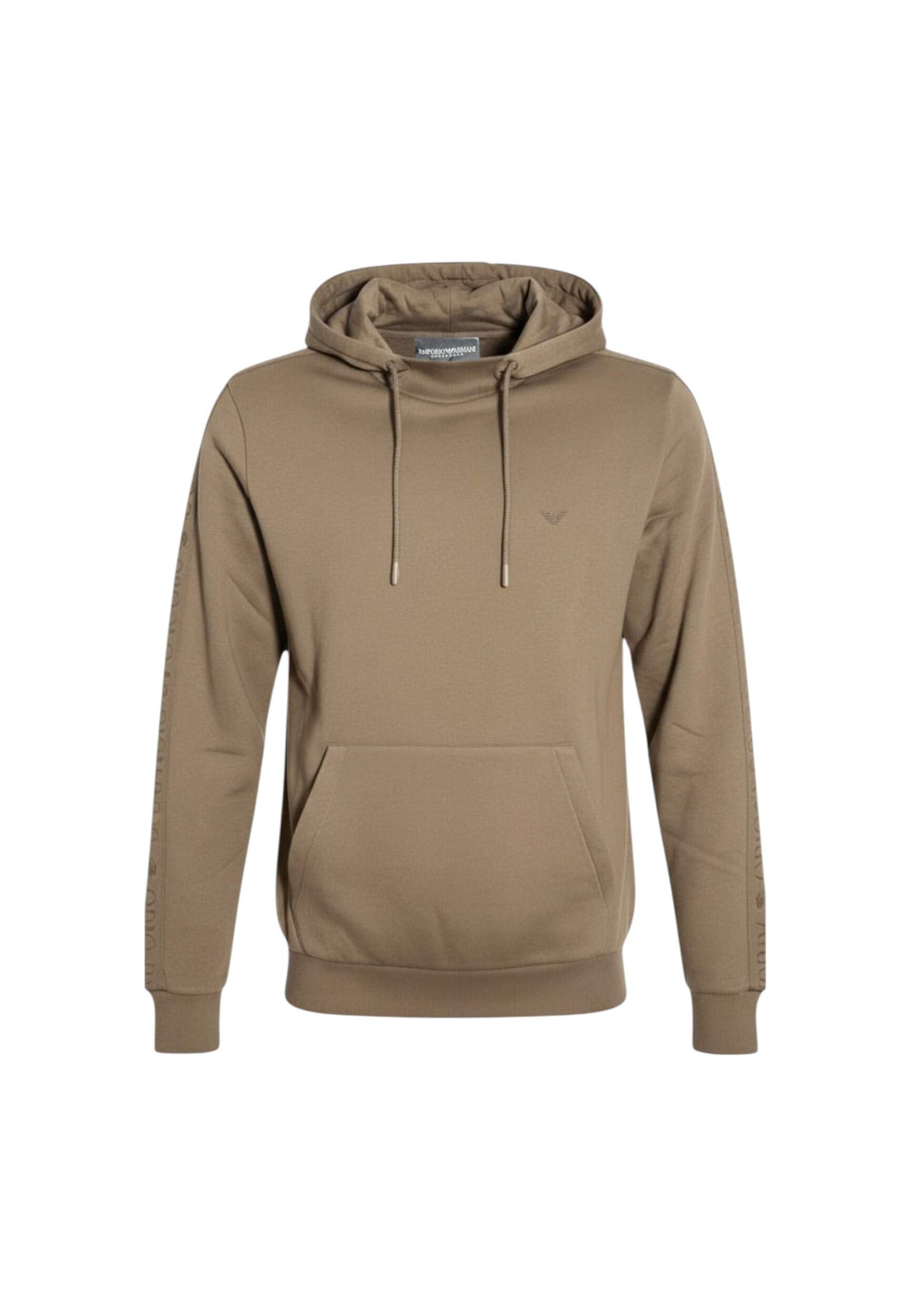 EMPORIO ARMANI Męska bluza z kapturem frotte, brązowa, M, Brązowy, M