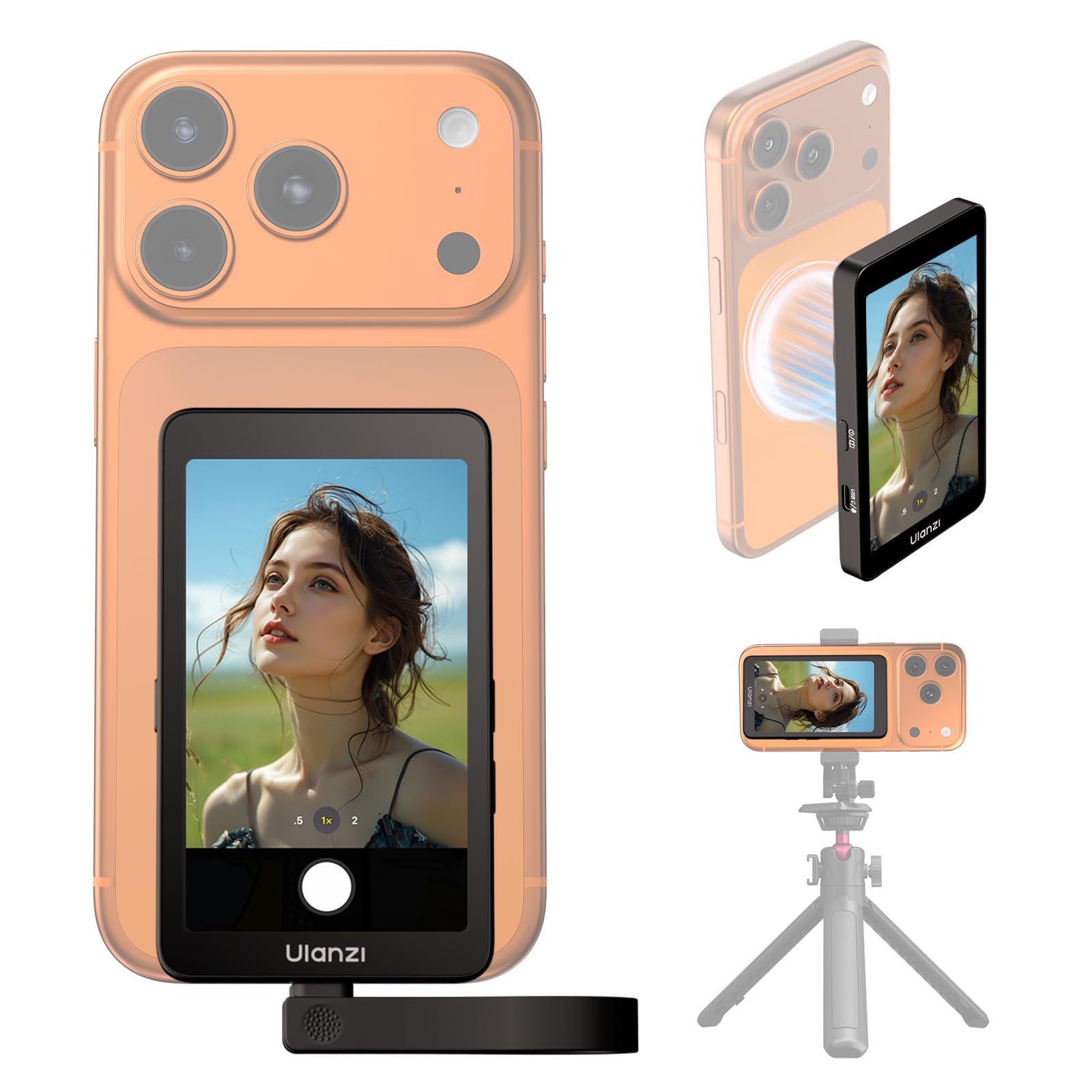 ULANZI VM1 Selfie monitor schermo magentico da 3,97” 4K@60fps per smartphone DP-Ready, 87g, Connessione cablata senza Wi-Fi, Zero Lag, 3-Livelli Luminosità, USB-C Pass-Through 60W, Vlog/Live/Shorts