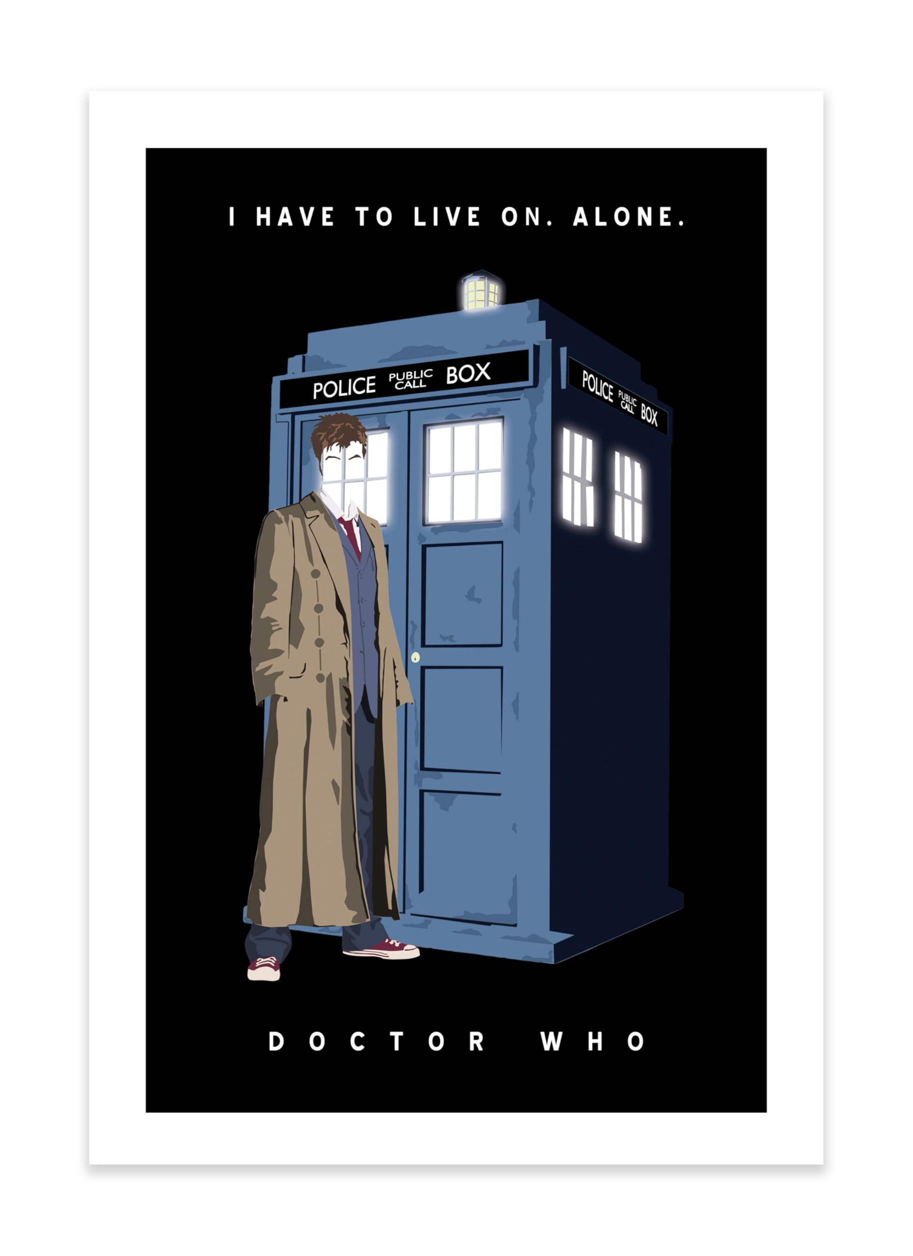CultClassicPosters Tenth Doctor & TARDIS Art Print – 13×19 Handmade Minimalist Poster Featuring David Tennant Silhouette – Photo Paper Wall Art