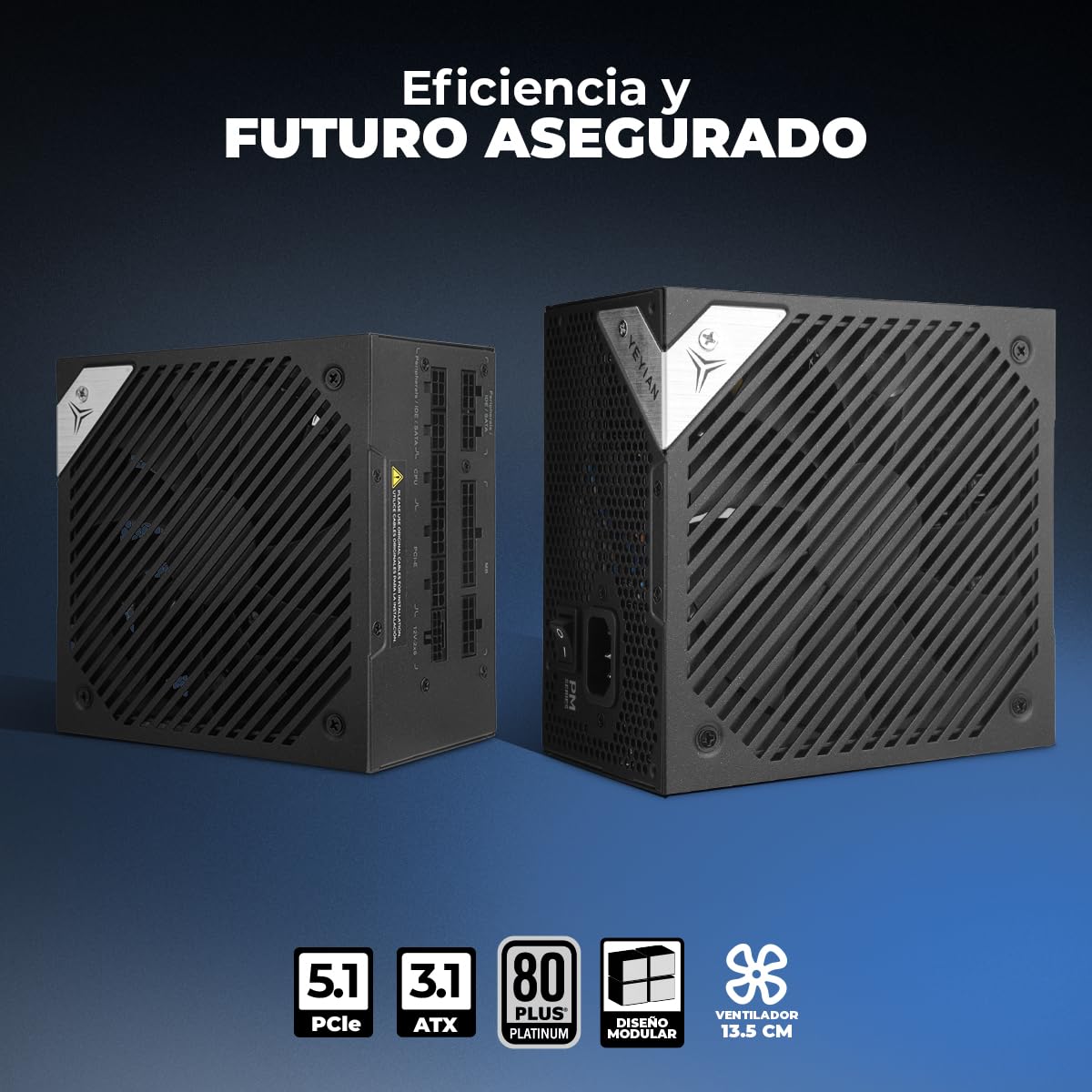 Yeyian Fuente de Alimentación Orion 1300W ATX 3.1 – Certificación 80 + Platinum, PCIe 5.1, Condensadores Japoneses, Compatible con NVIDIA y AMD – Alta Eficiencia y Potencia Real